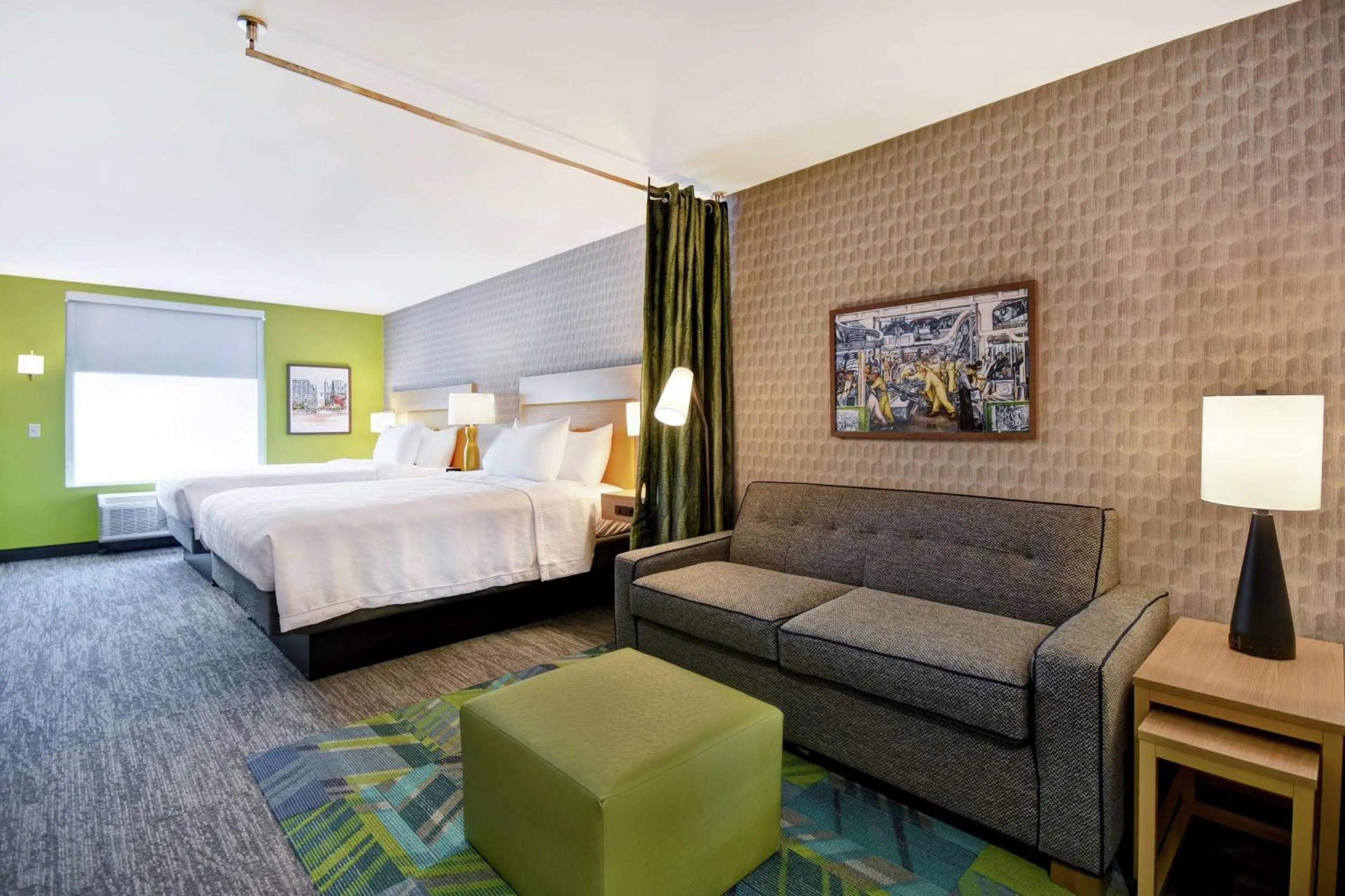 View (from property/room), Bed in Home2 Suites By Hilton Taylor Detroit