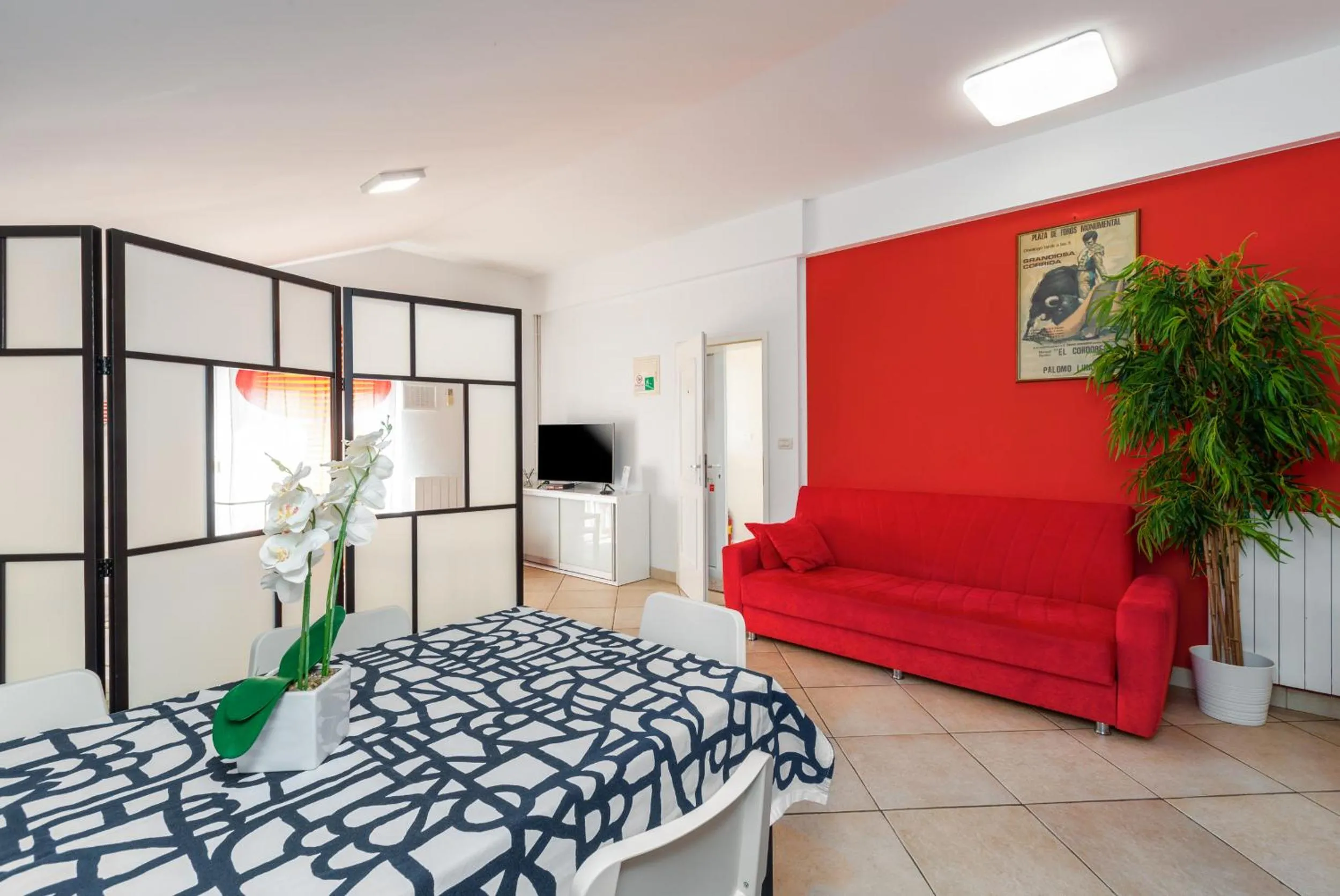 TV and multimedia, Bed in Trbović Apartments Peaceful stay with Free Parking, Pet-Friendly, and Bike Storage in Umag