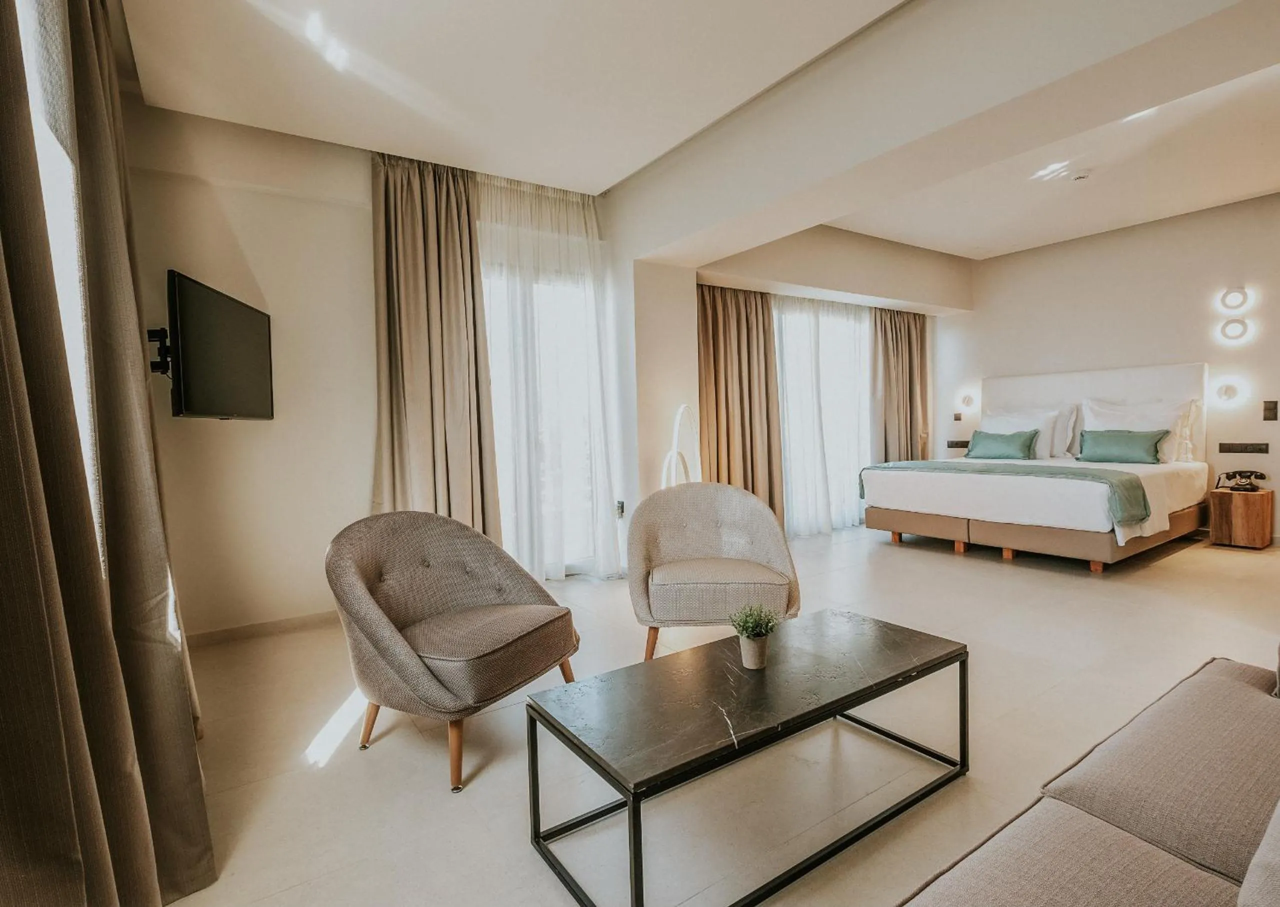 Seating area, Bed in Pefkaki Boutique Hotel Loutraki