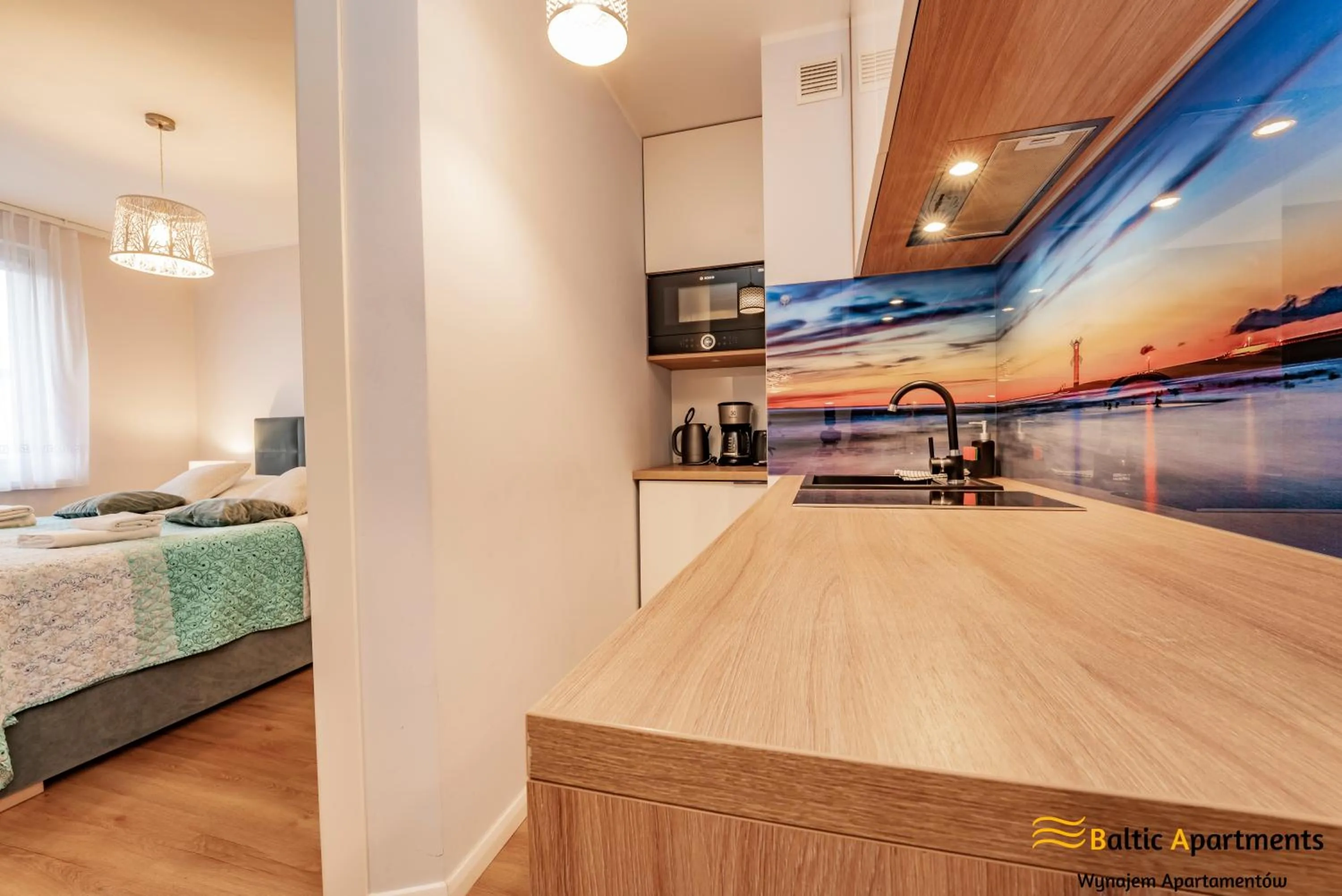 Coffee/tea facilities, Bed in Baltic Apartments - Apartamenty Bałtyk