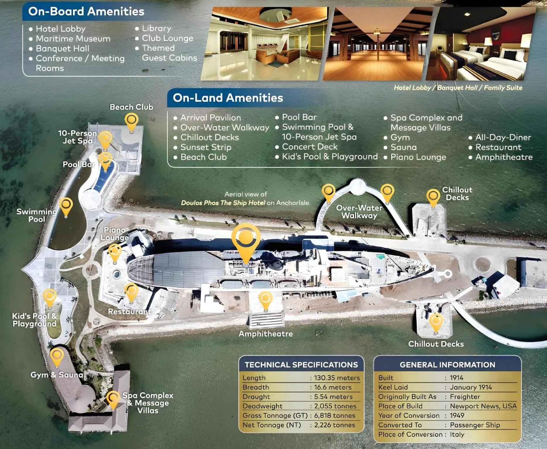 Text overlay in Doulos Phos The Ship Hotel