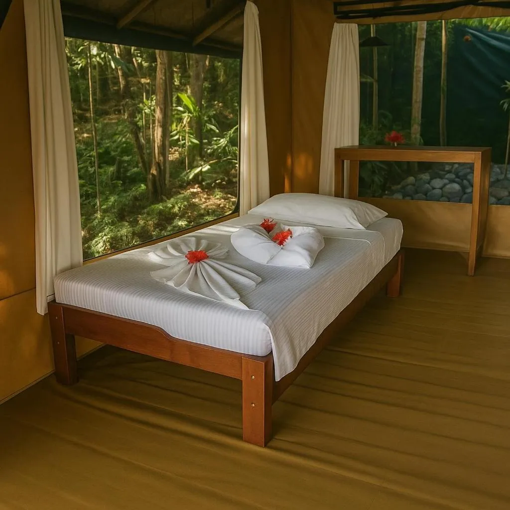 Bed in La Leona Eco Lodge