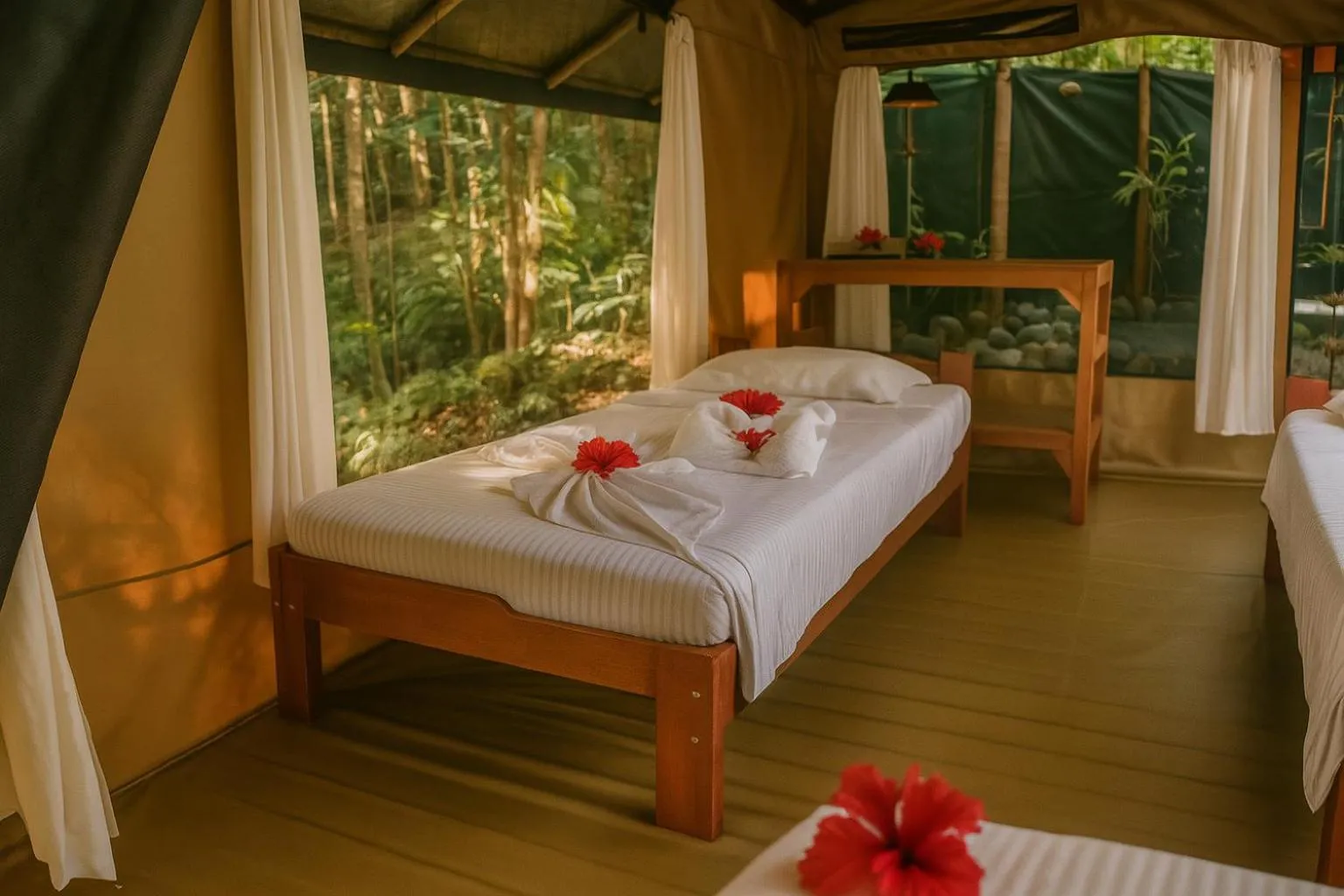 Bed in La Leona Eco Lodge