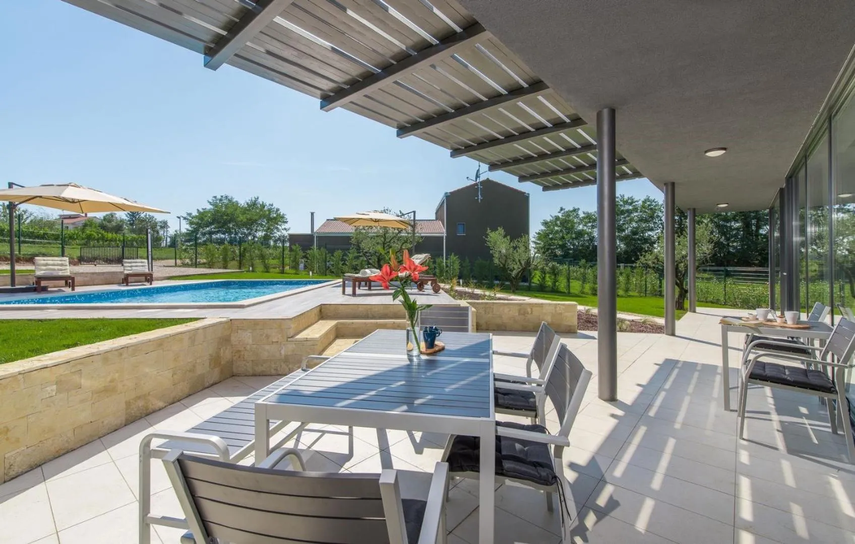 Balcony/Terrace in Luxury villa Fratello in Istria, private pool