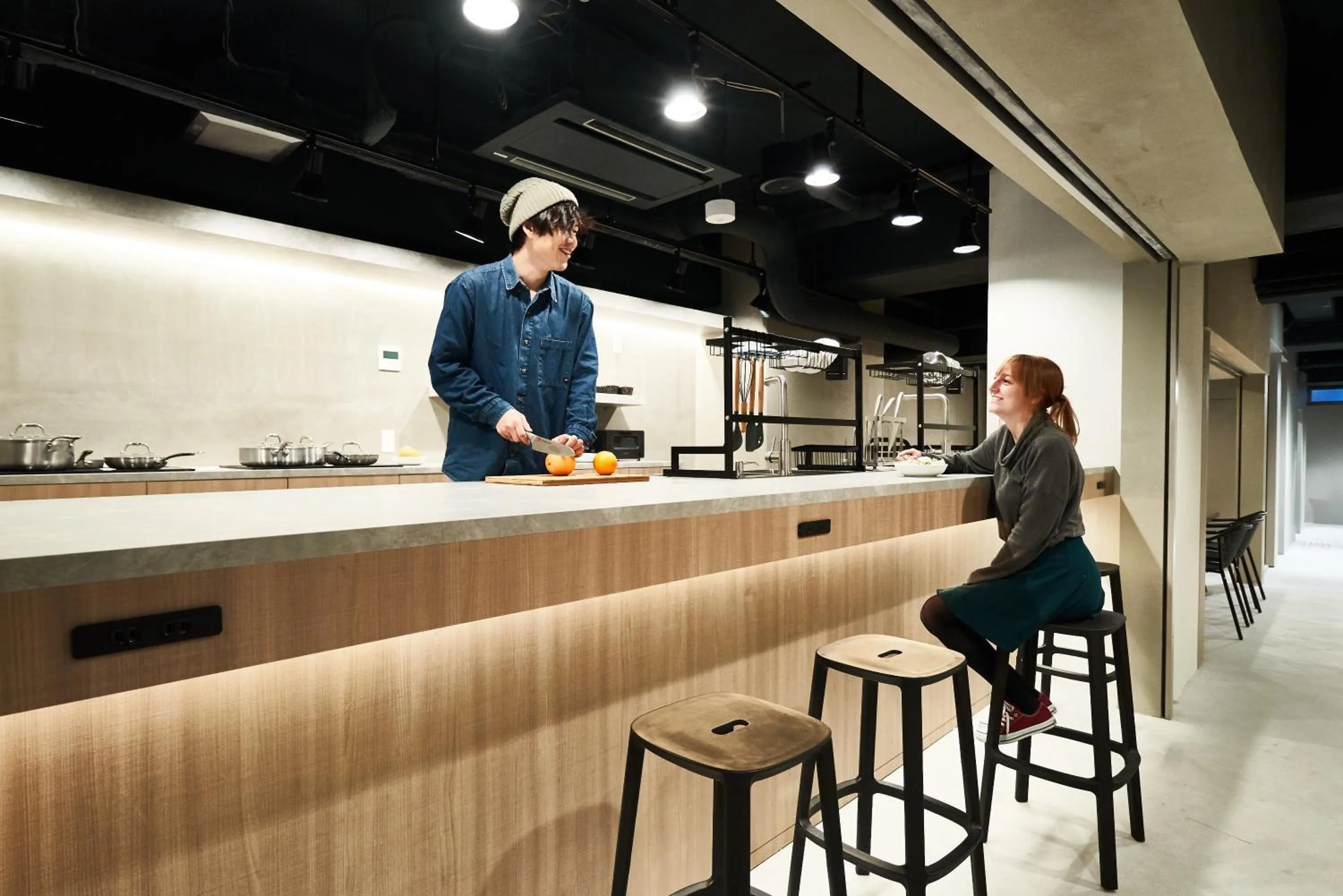 Communal kitchen in &AND HOSTEL SHINSAIBASHI EAST