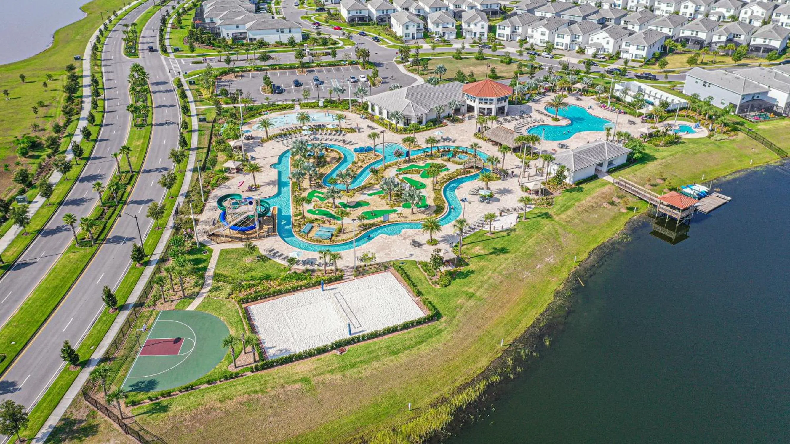 Bird's eye view in Only 5 Miles from Disney! Free Water Park! 2 Bed, 2 Bath Condo, Sleeps 8
