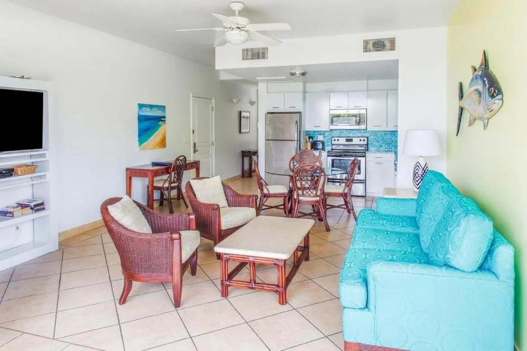 Living room in Coral Gardens on Grace Bay