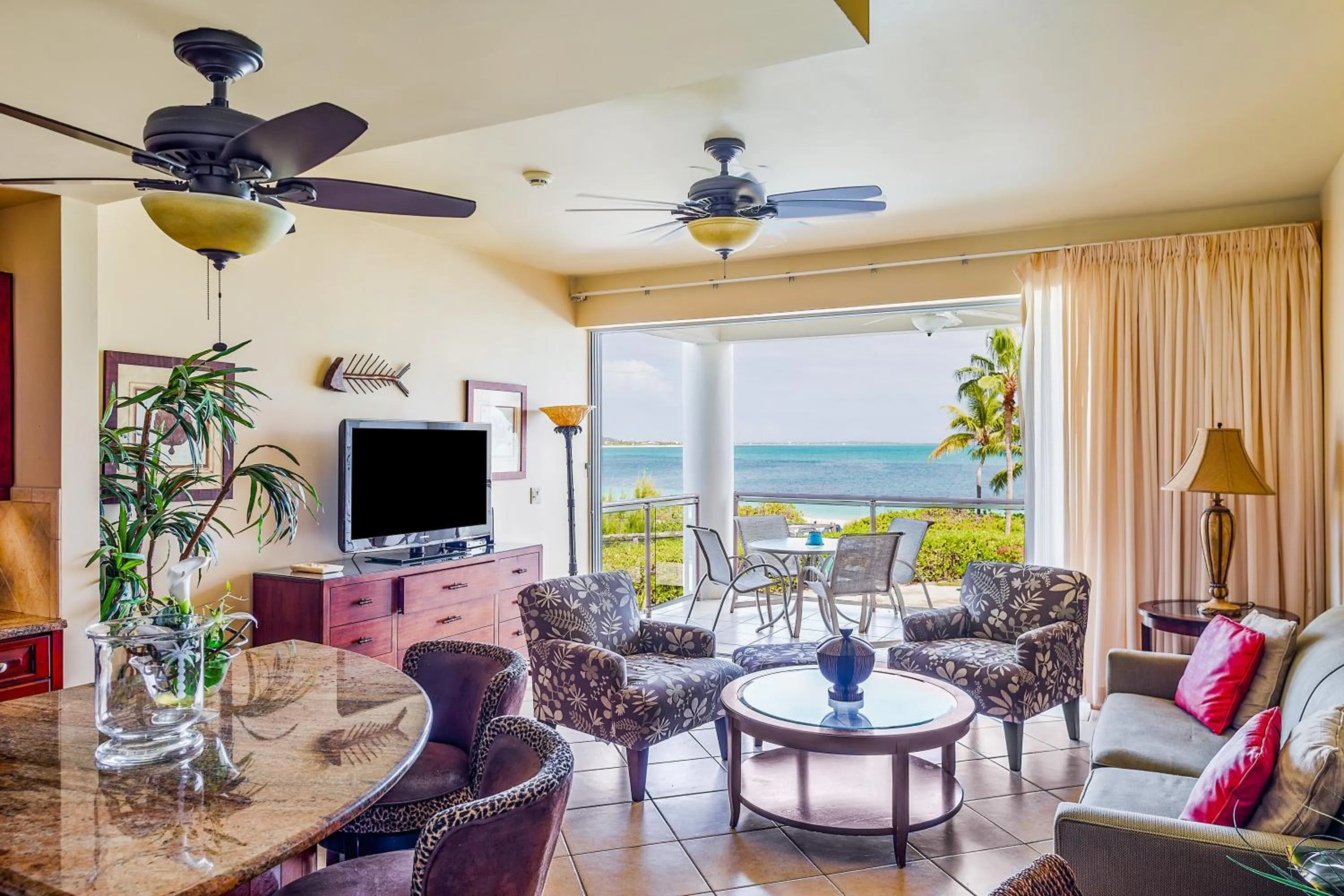 Living room in Coral Gardens on Grace Bay