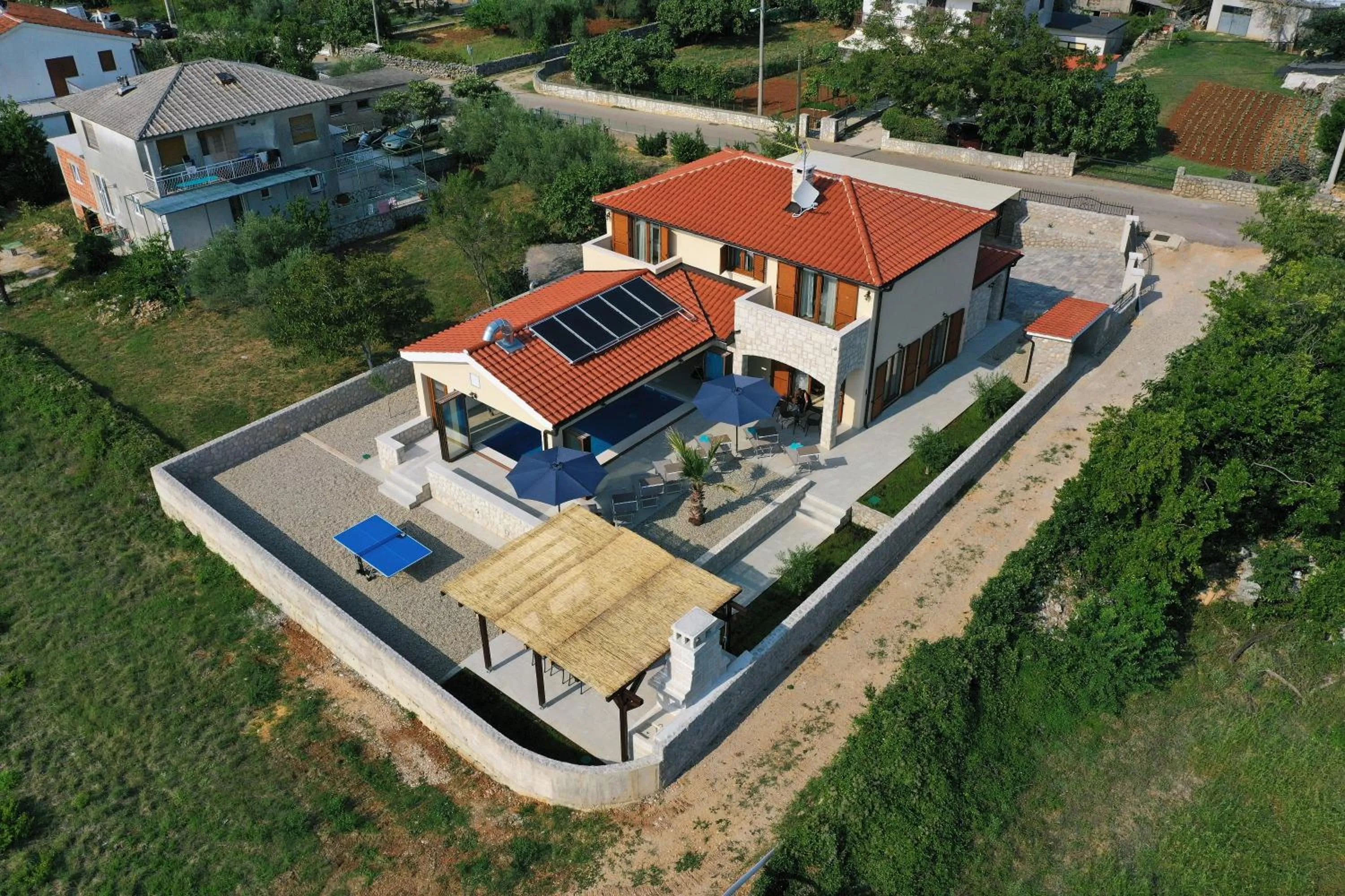 Bird's eye view in Villa Muskatel KRK -with heated covered pool