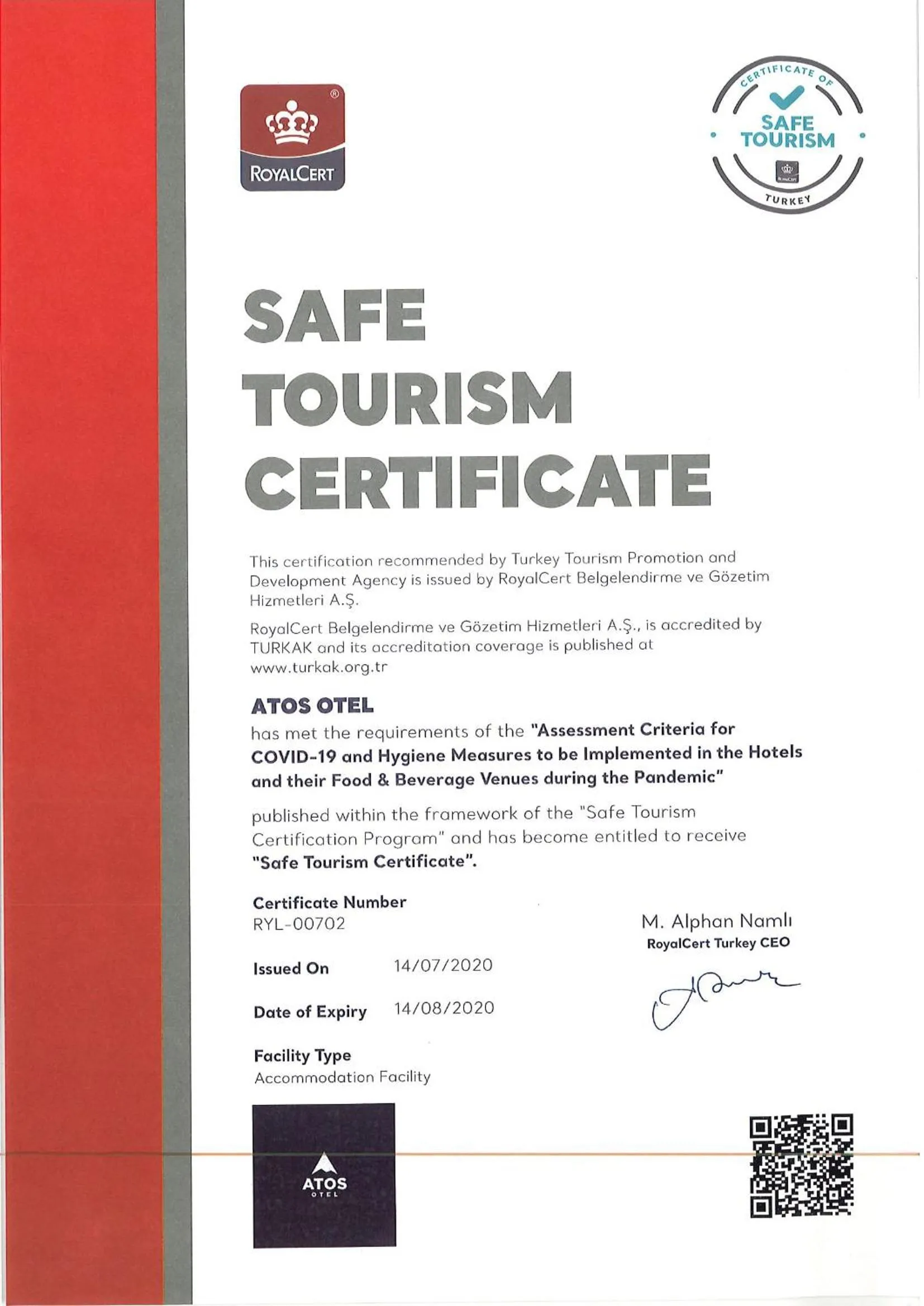 Certificate/Award in Atos Otel