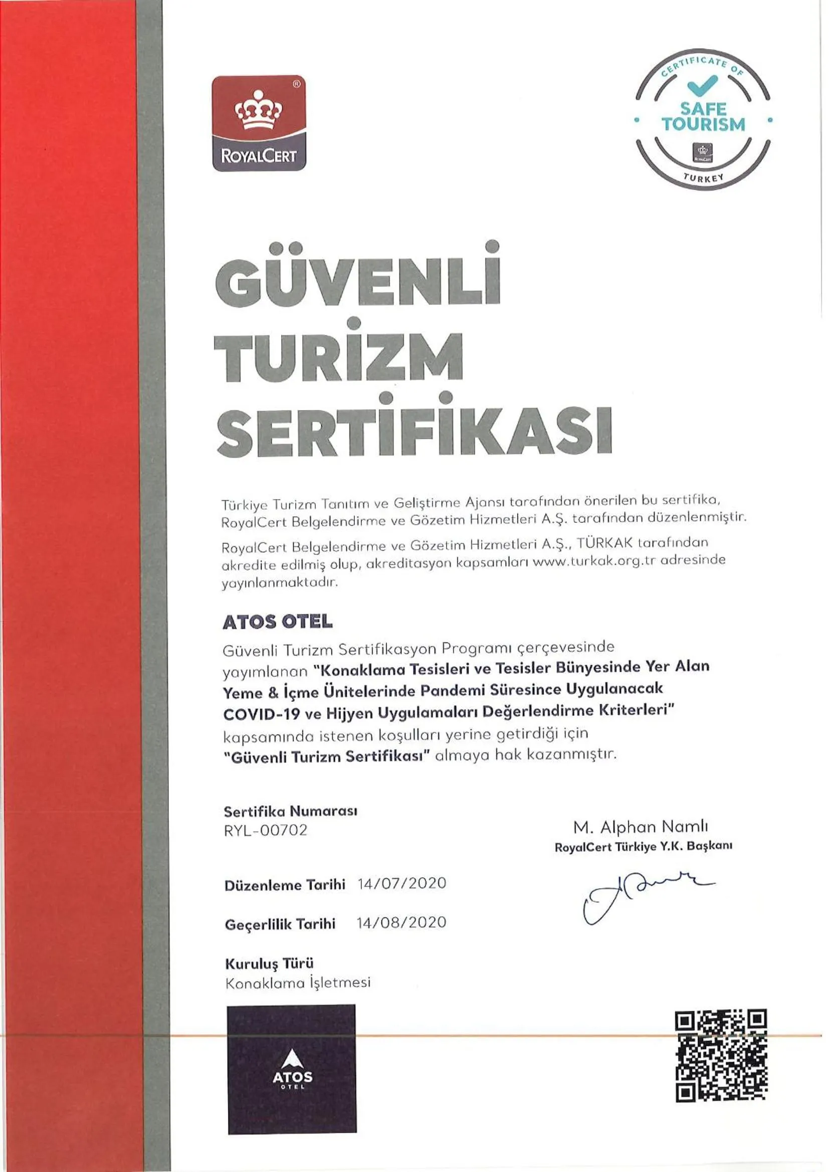 Certificate/Award in Atos Otel