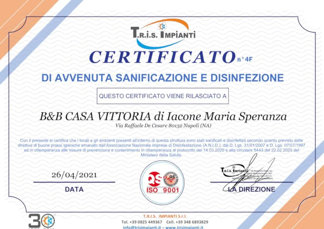 Certificate/Award in Casa Vittoria Napoli - Santa Lucia
