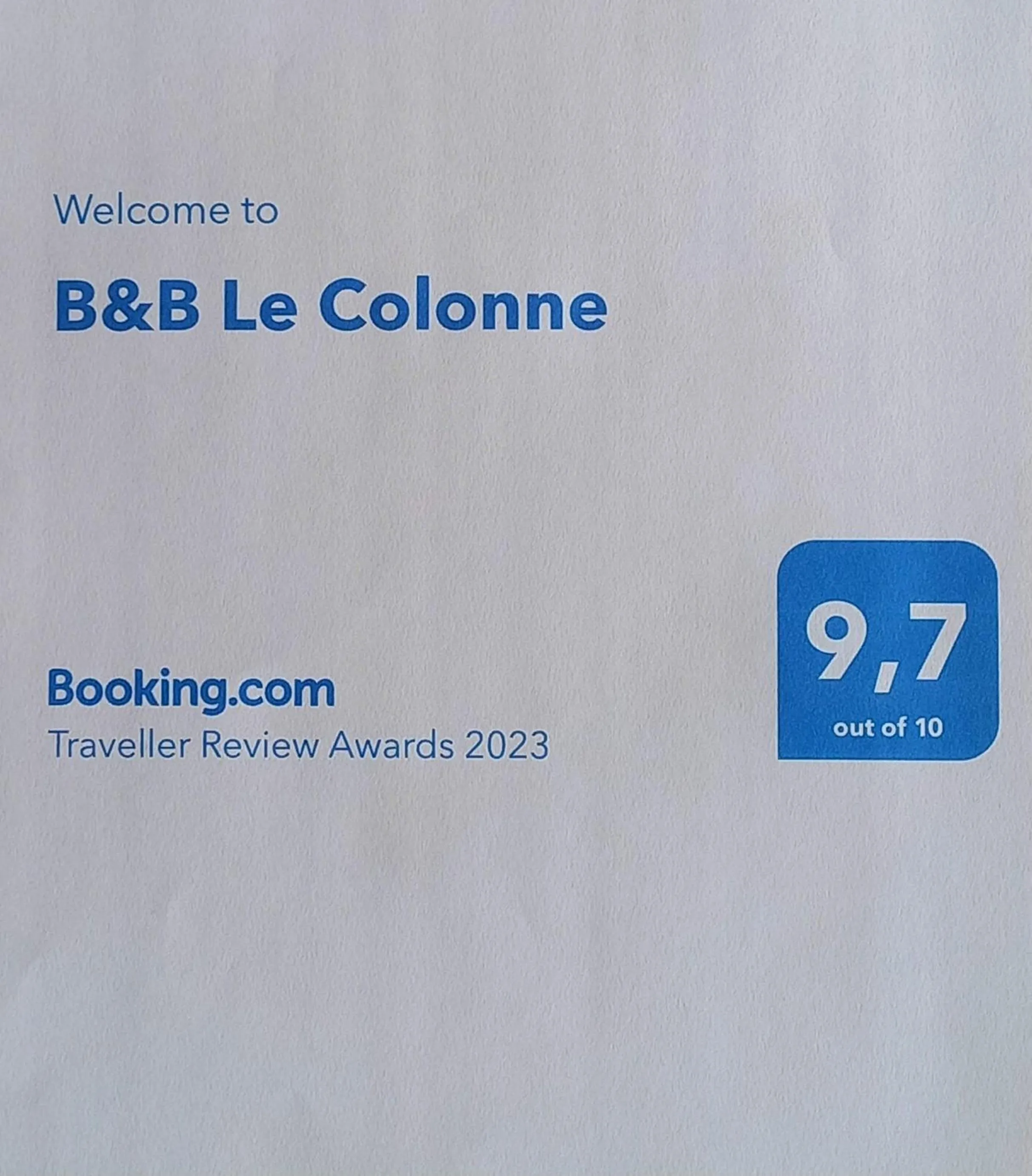 Certificate/Award in B&B Le Colonne