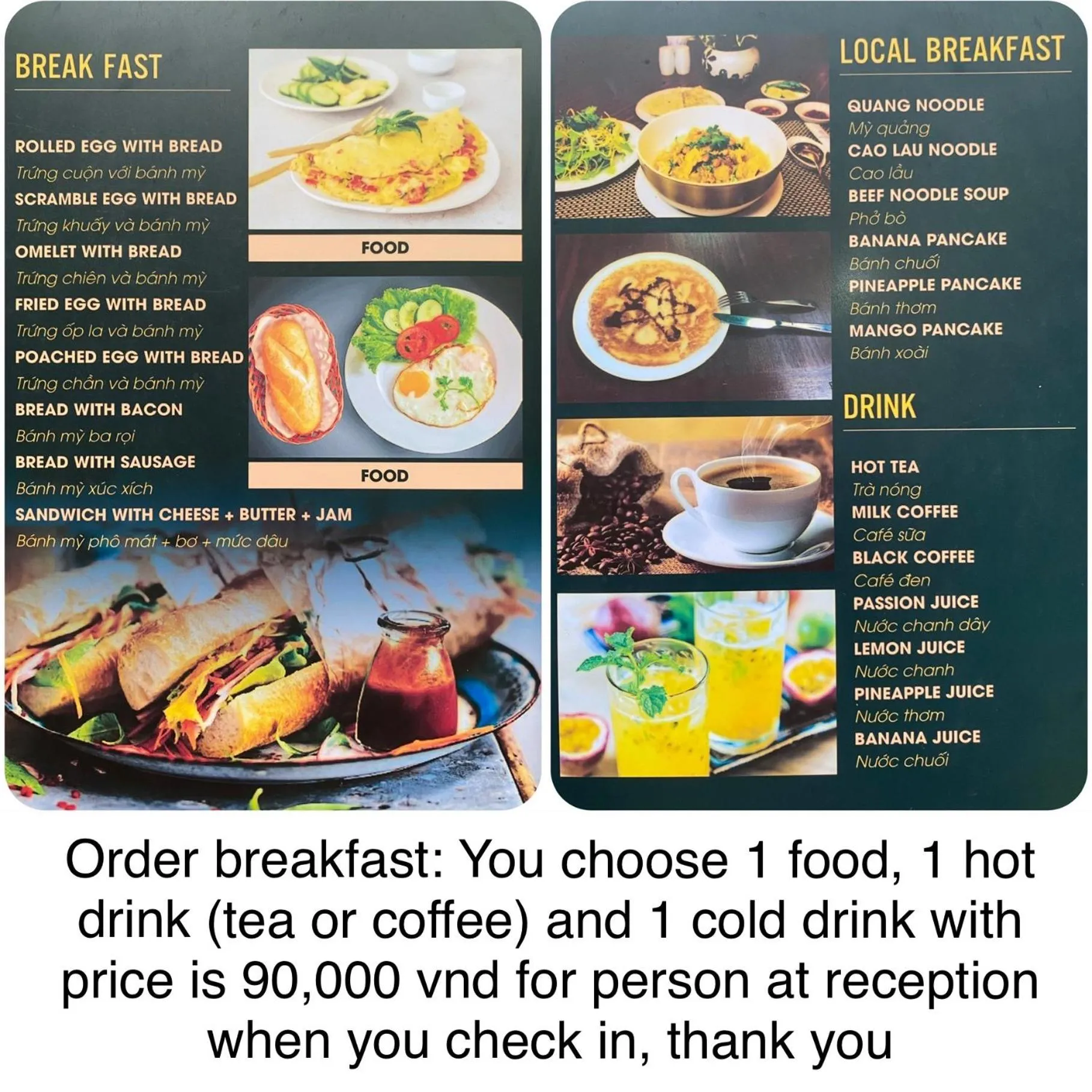 Food and drinks in Serenity Villa Hoi An