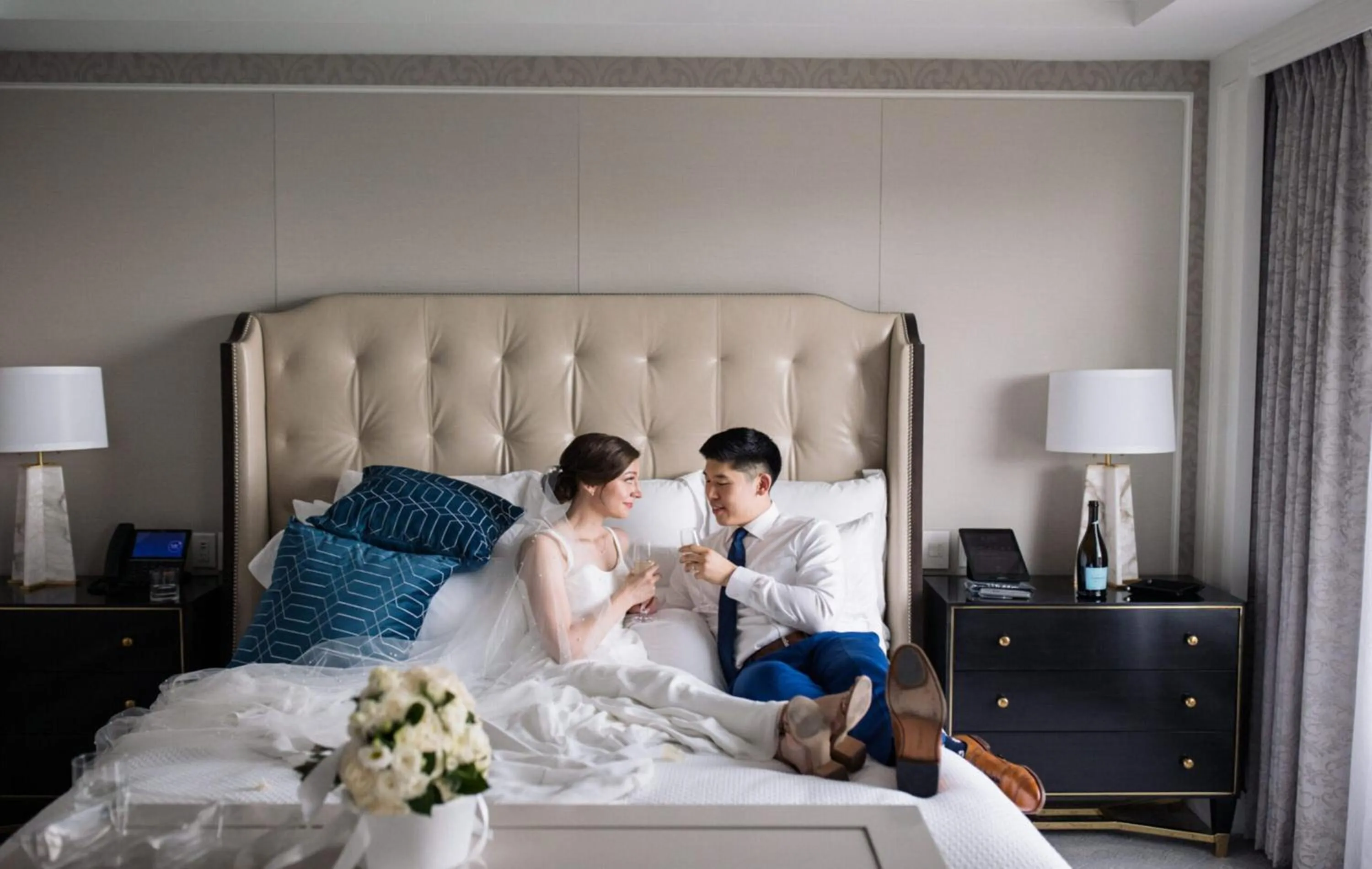 wedding, Bed in Boston Harbor Hotel