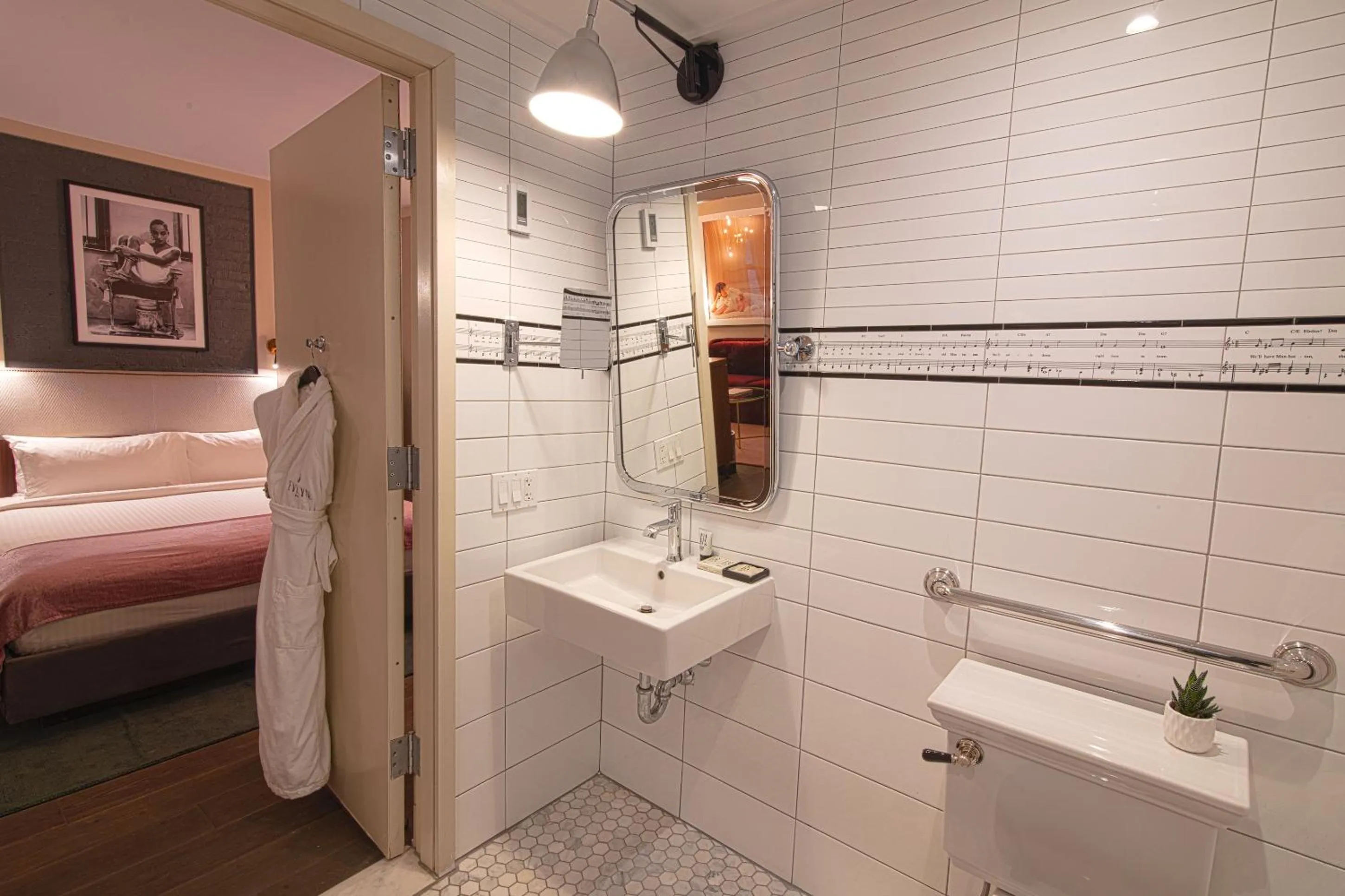 Bathroom, Bed in The Evelyn NoMad