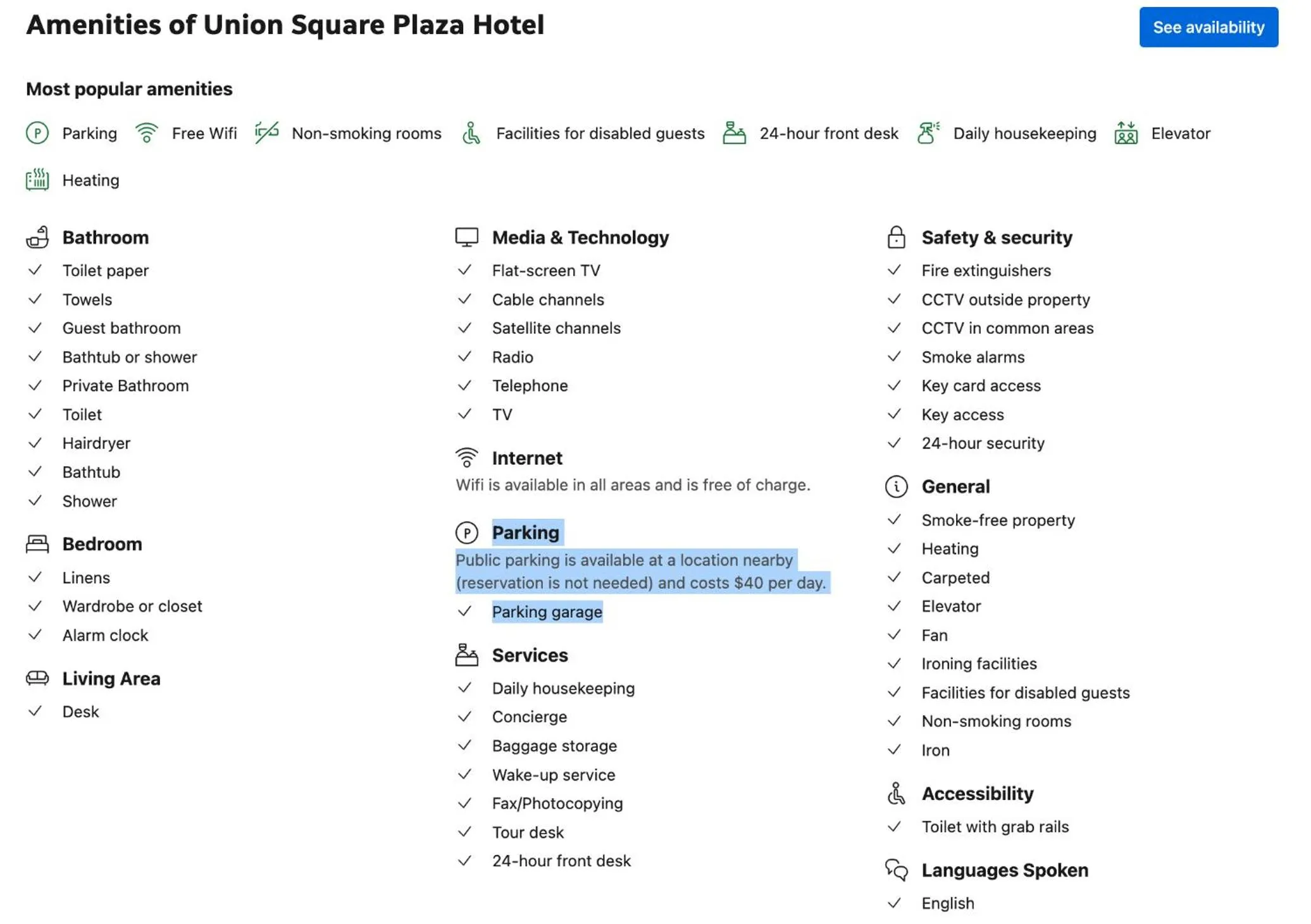Parking in Union Square Plaza Hotel