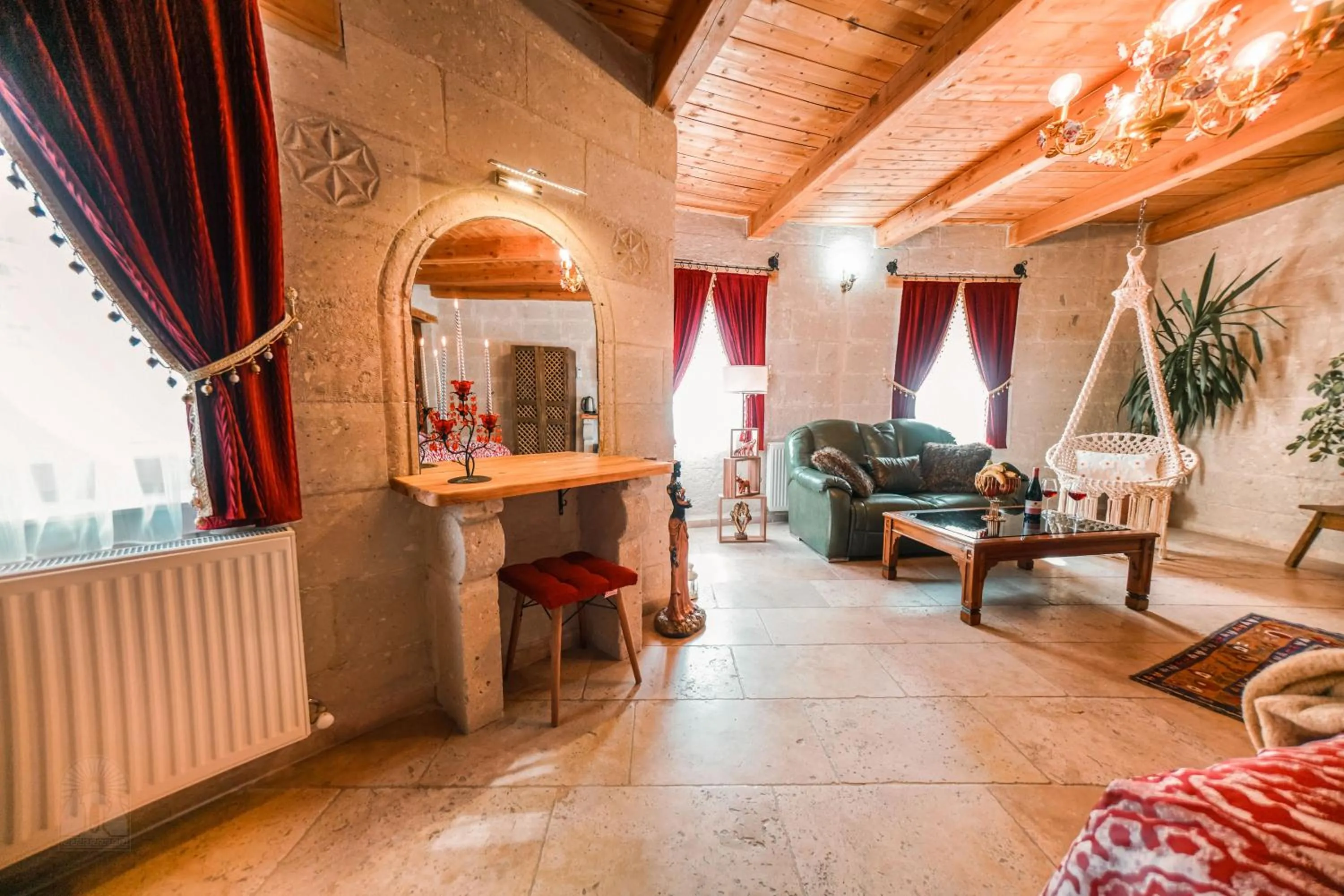 Seating area in Zeus Cave Suites