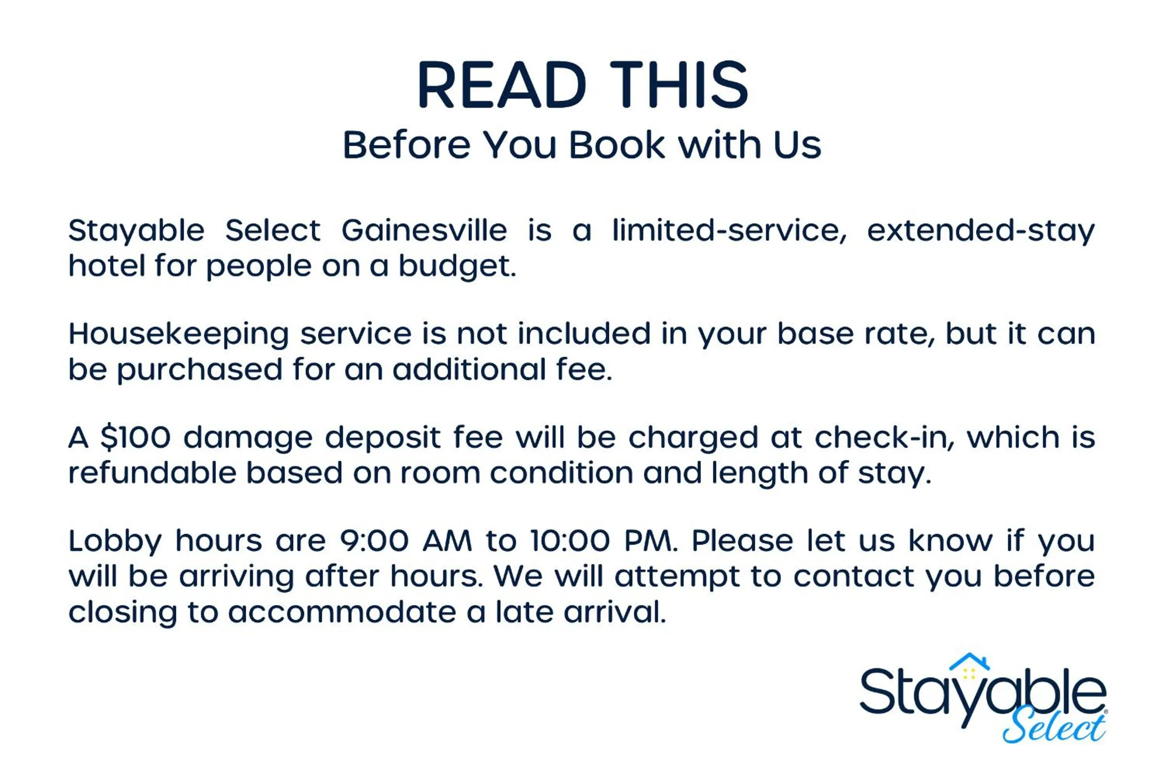 Text overlay in Stayable Select Gainesville