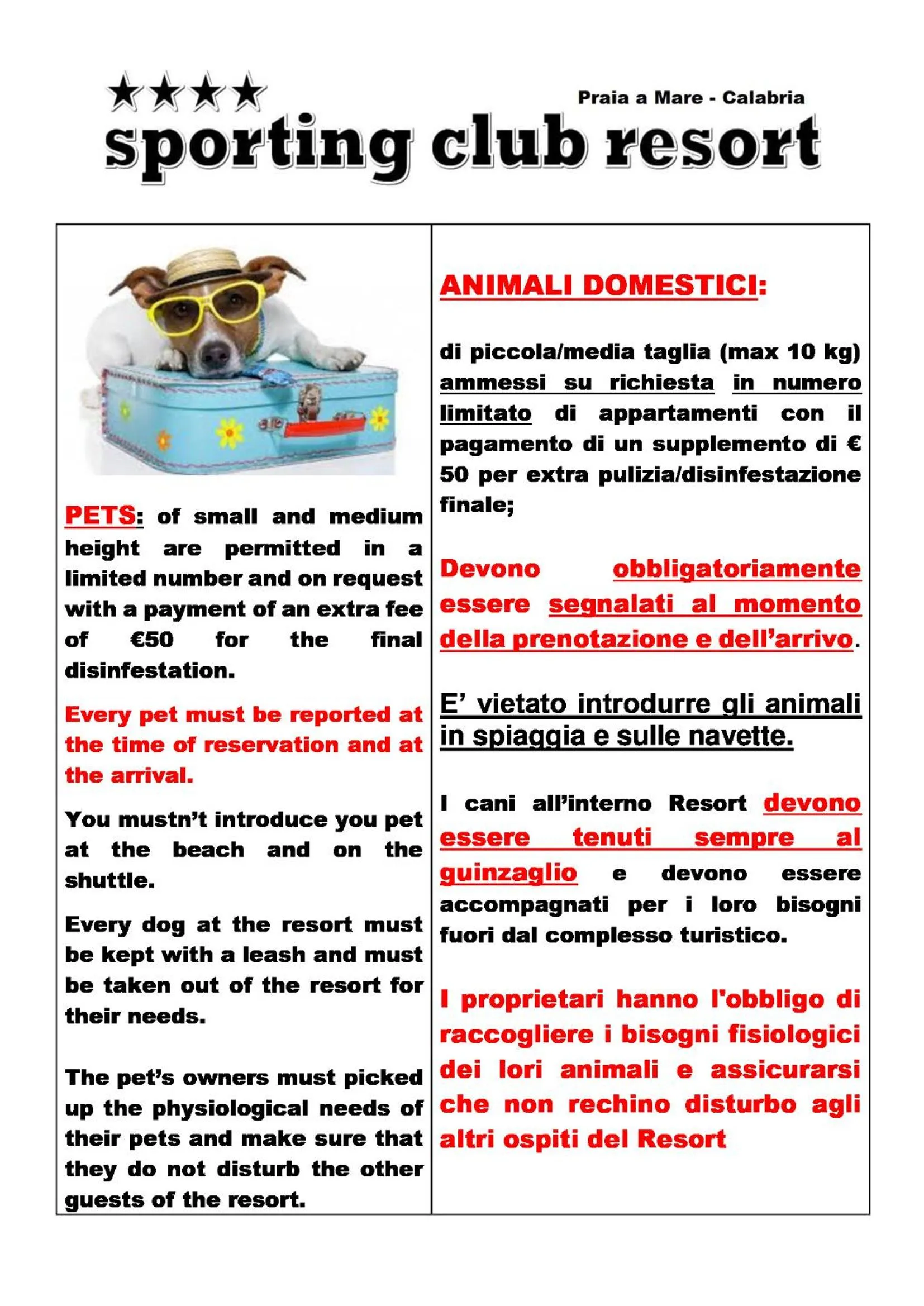 Pets in Sporting Club Resort