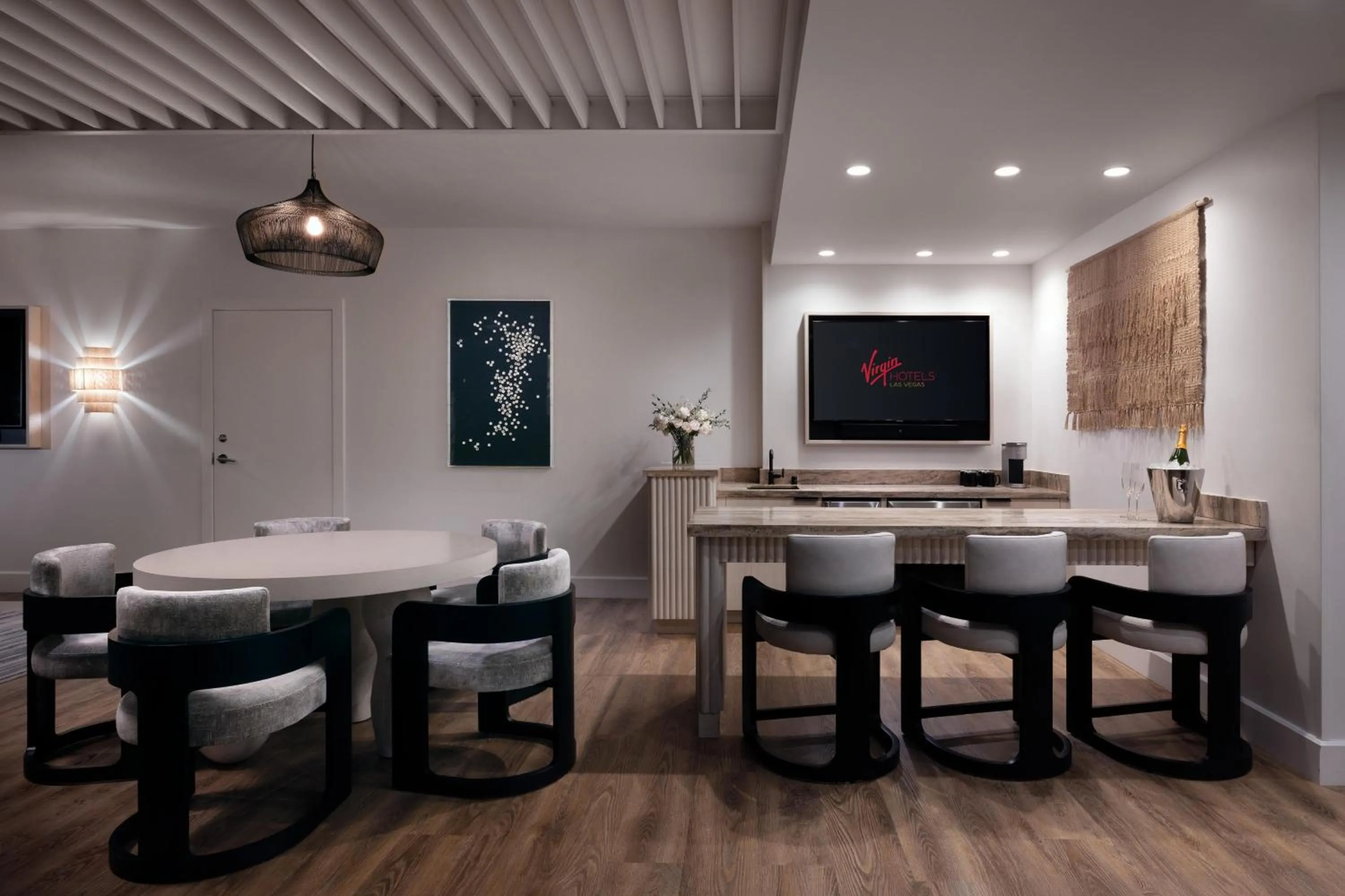 Living room in Virgin Hotels Las Vegas, Curio Collection by Hilton