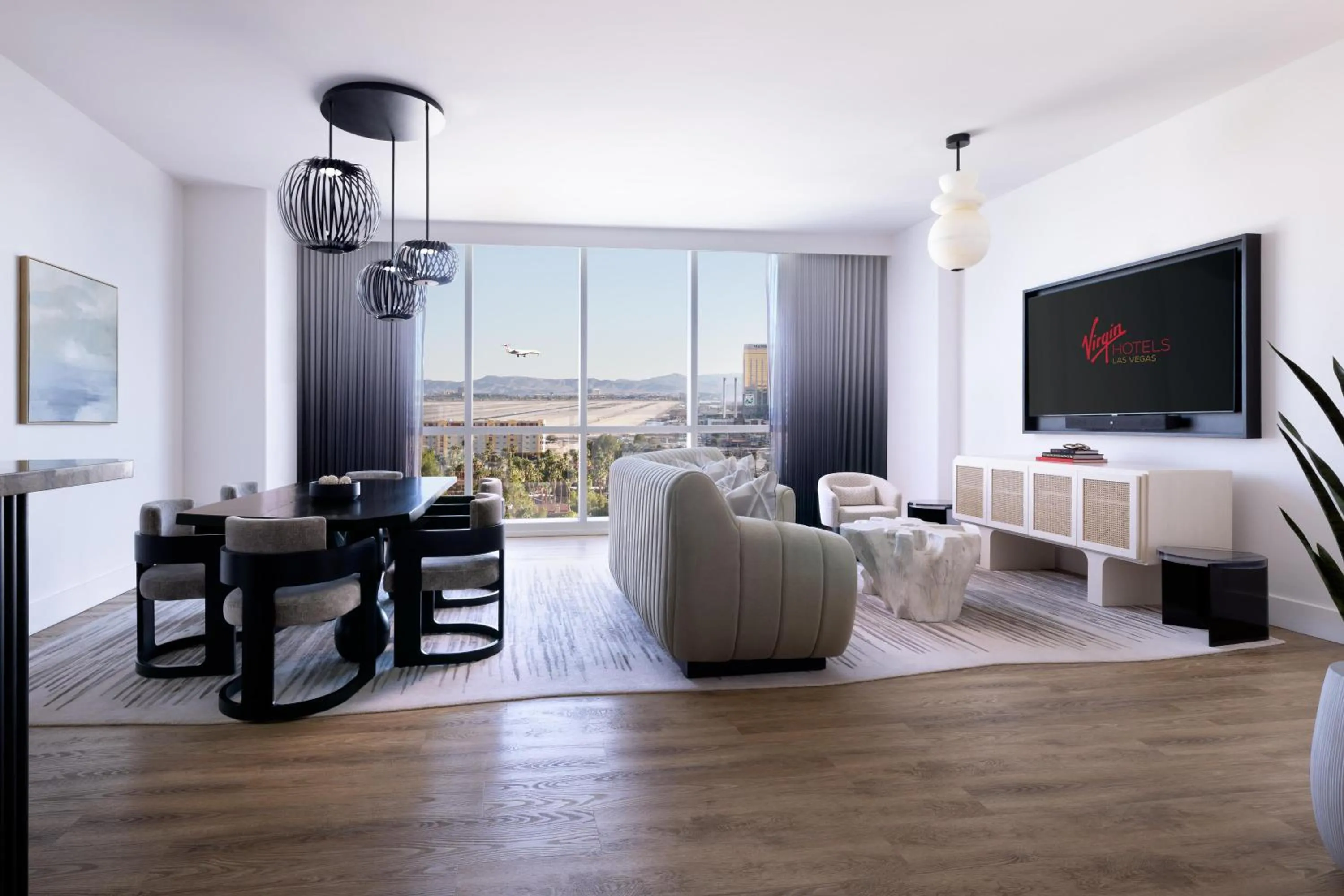 Living room in Virgin Hotels Las Vegas, Curio Collection by Hilton