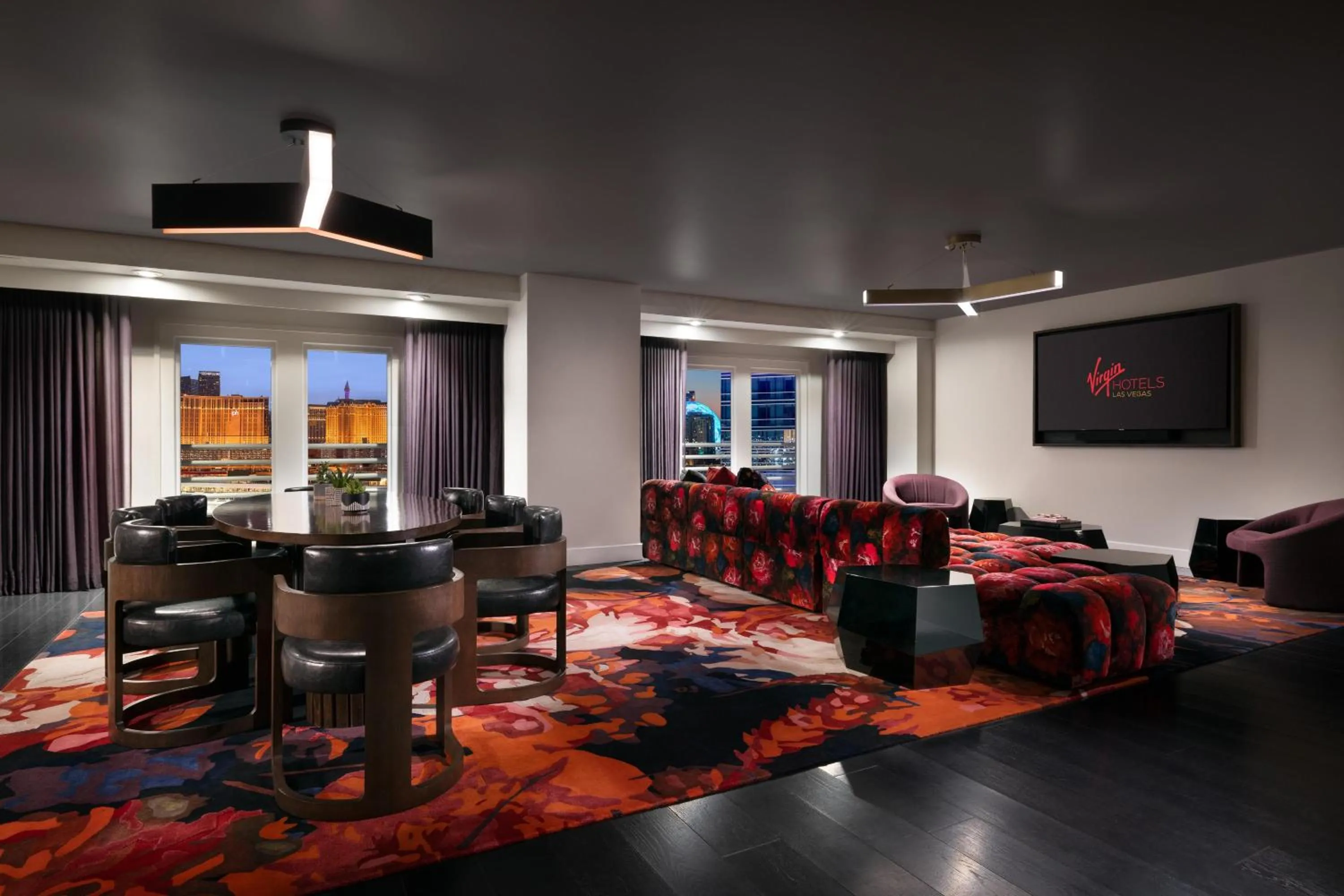 Living room in Virgin Hotels Las Vegas, Curio Collection by Hilton