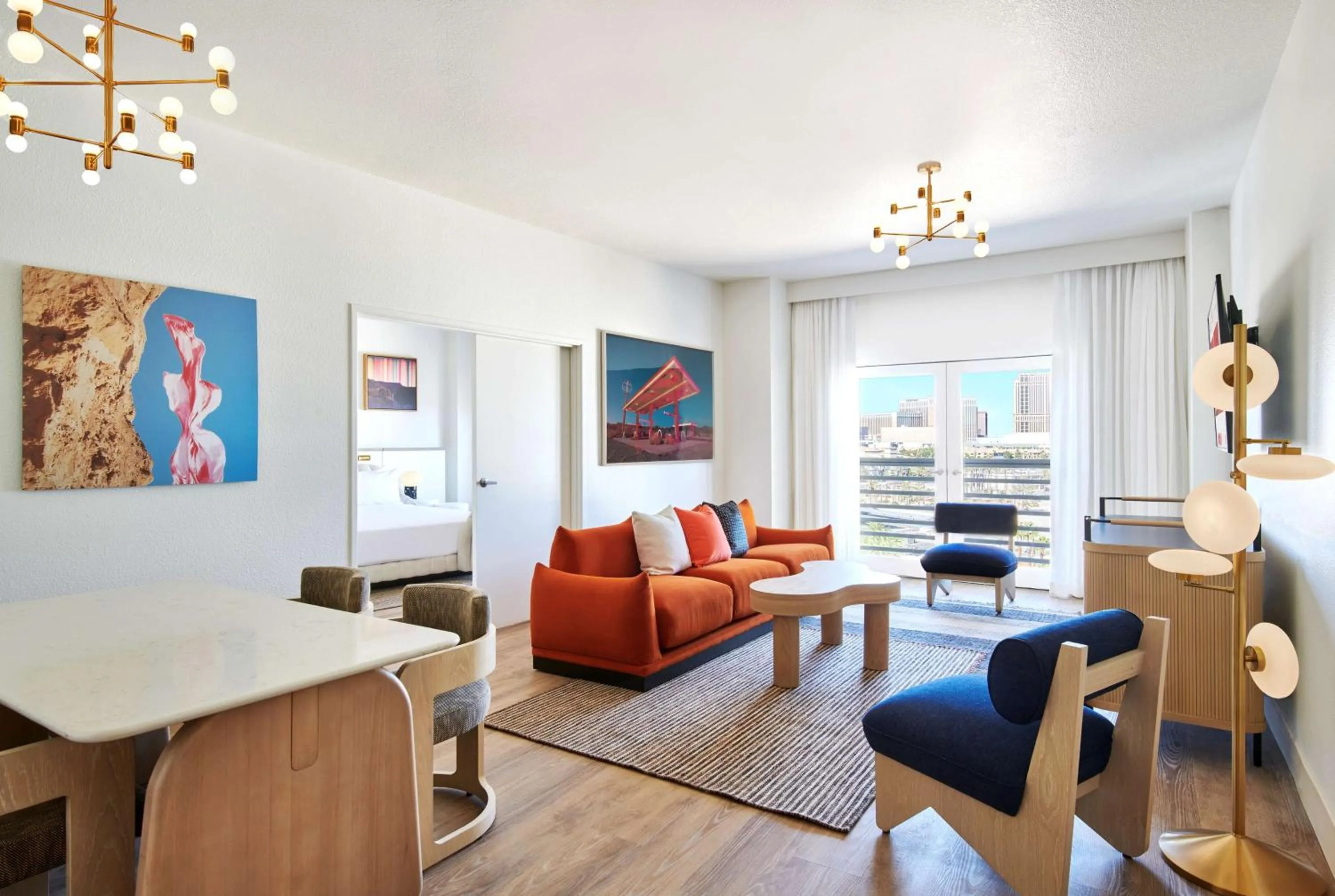 Living room in Virgin Hotels Las Vegas, Curio Collection by Hilton