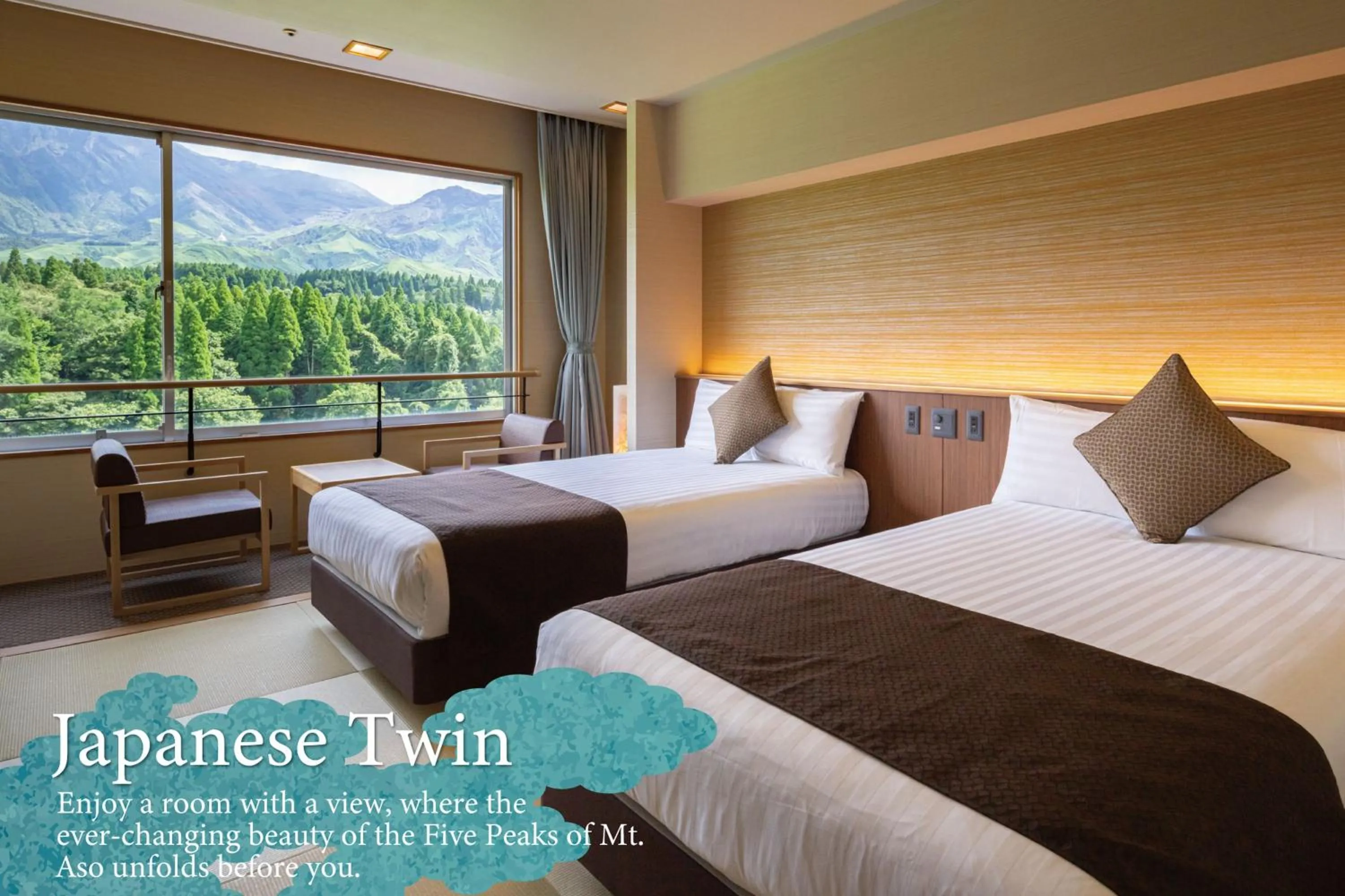 View (from property/room), Bed in KAMENOI HOTEL Aso