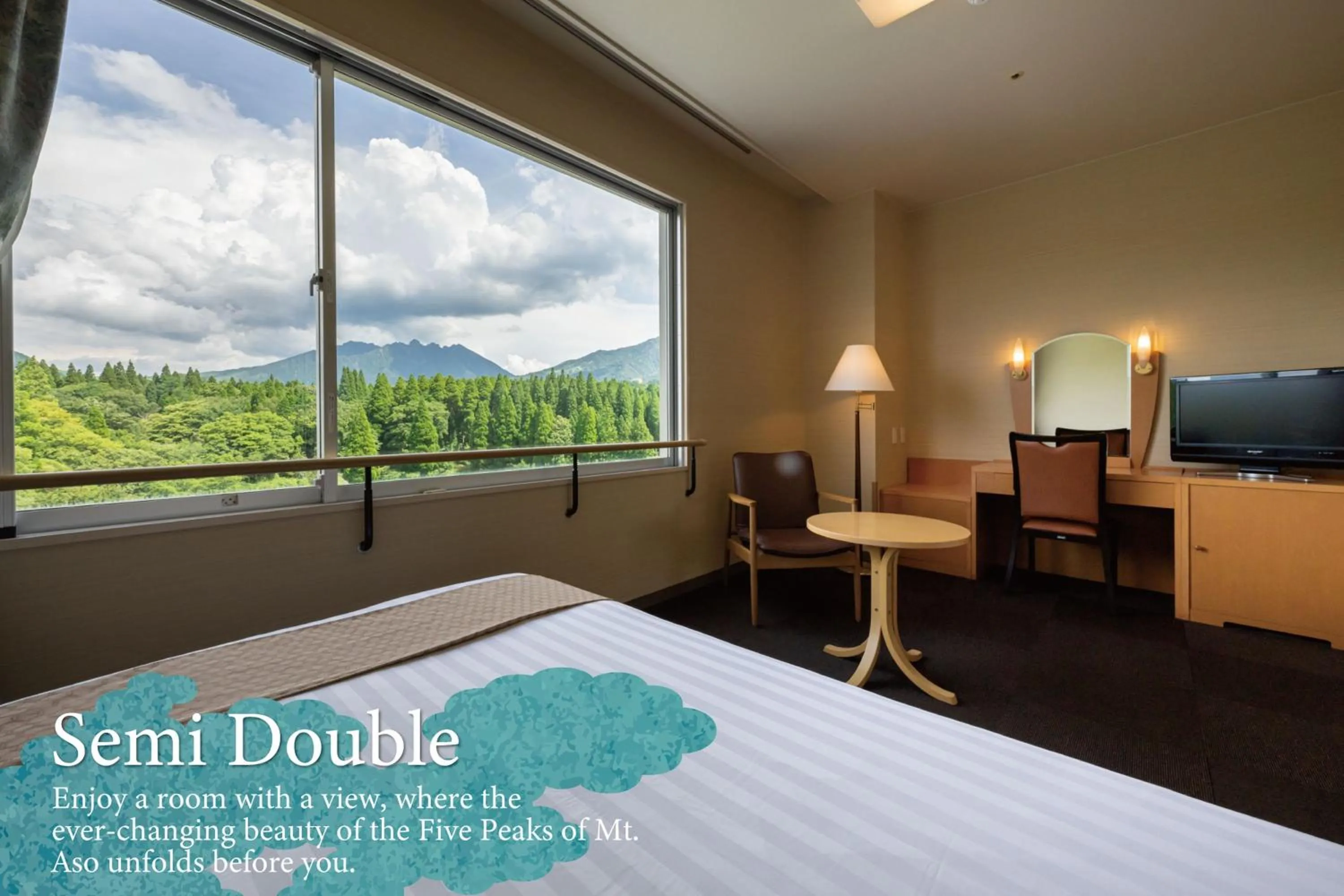 View (from property/room), Bed in KAMENOI HOTEL Aso