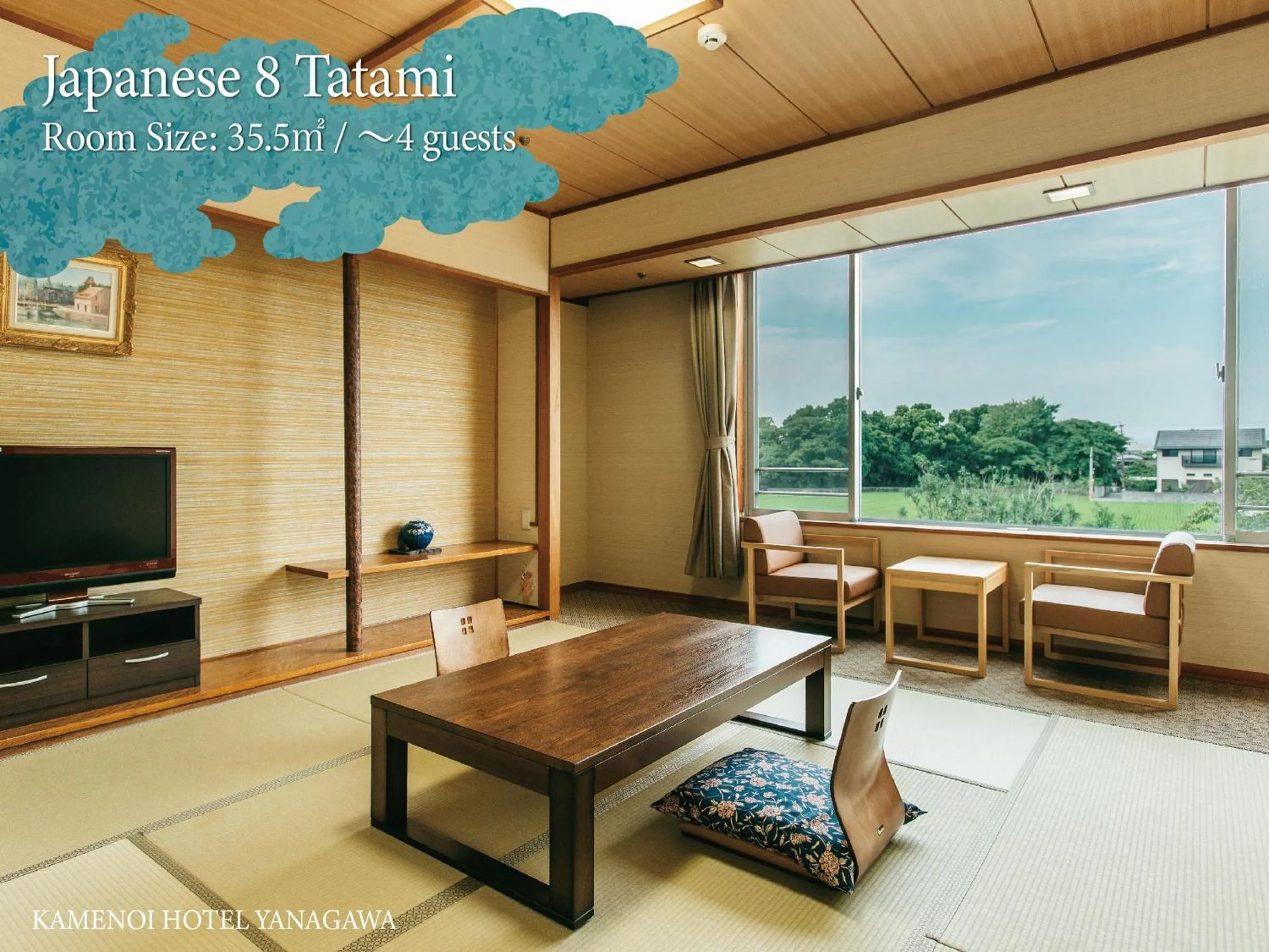 Japanese-style Room with 8 Tatami (MAX 4 Adults) in KAMENOI HOTEL Yanagawa