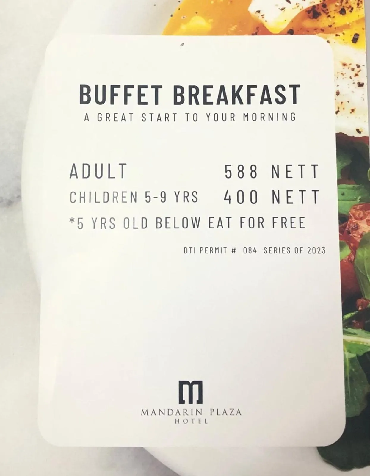 Food and drinks in Mandarin Plaza Hotel