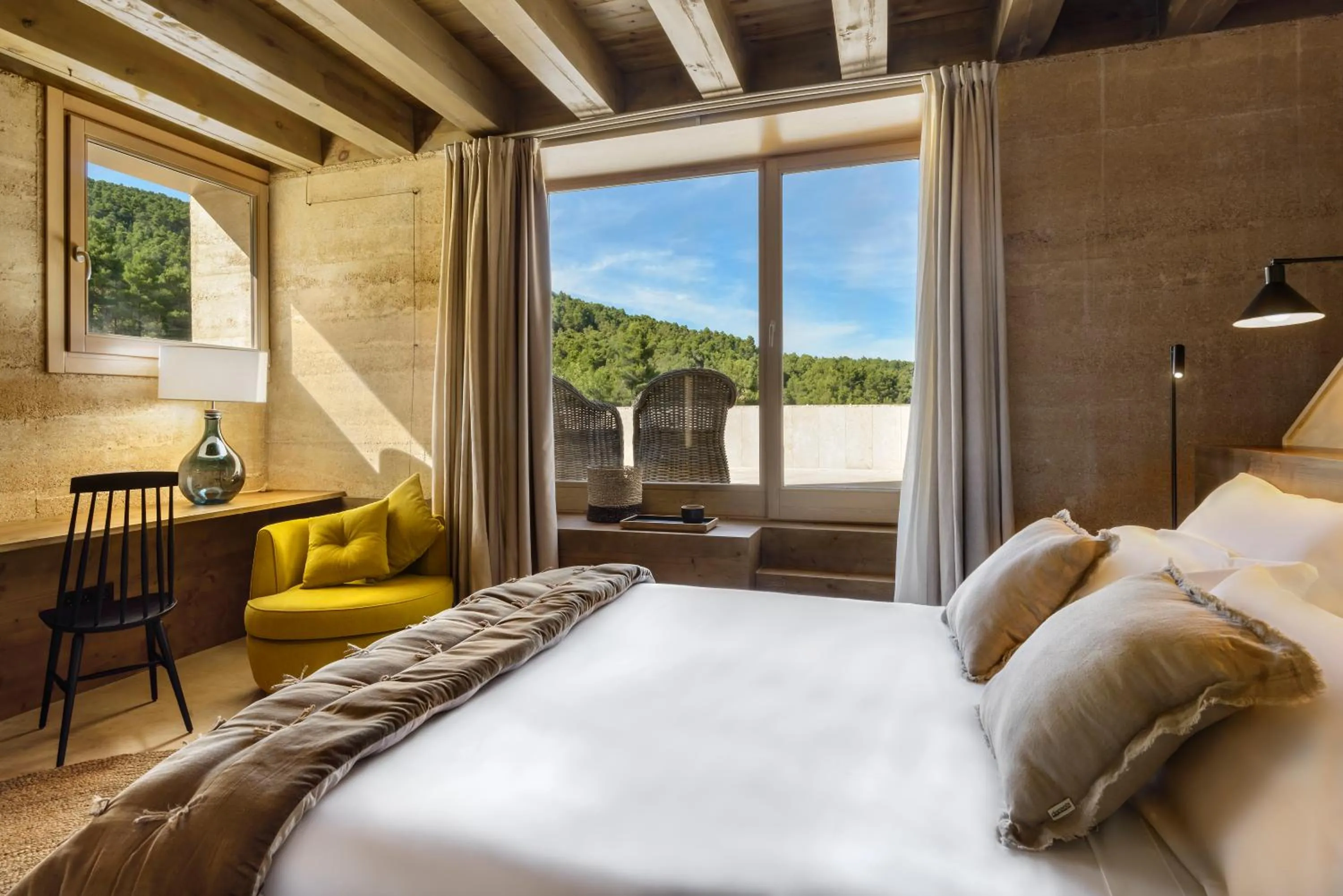 Balcony/Terrace, Bed in Torre del Marqués Hotel Spa & Winery - Small Luxury Hotels
