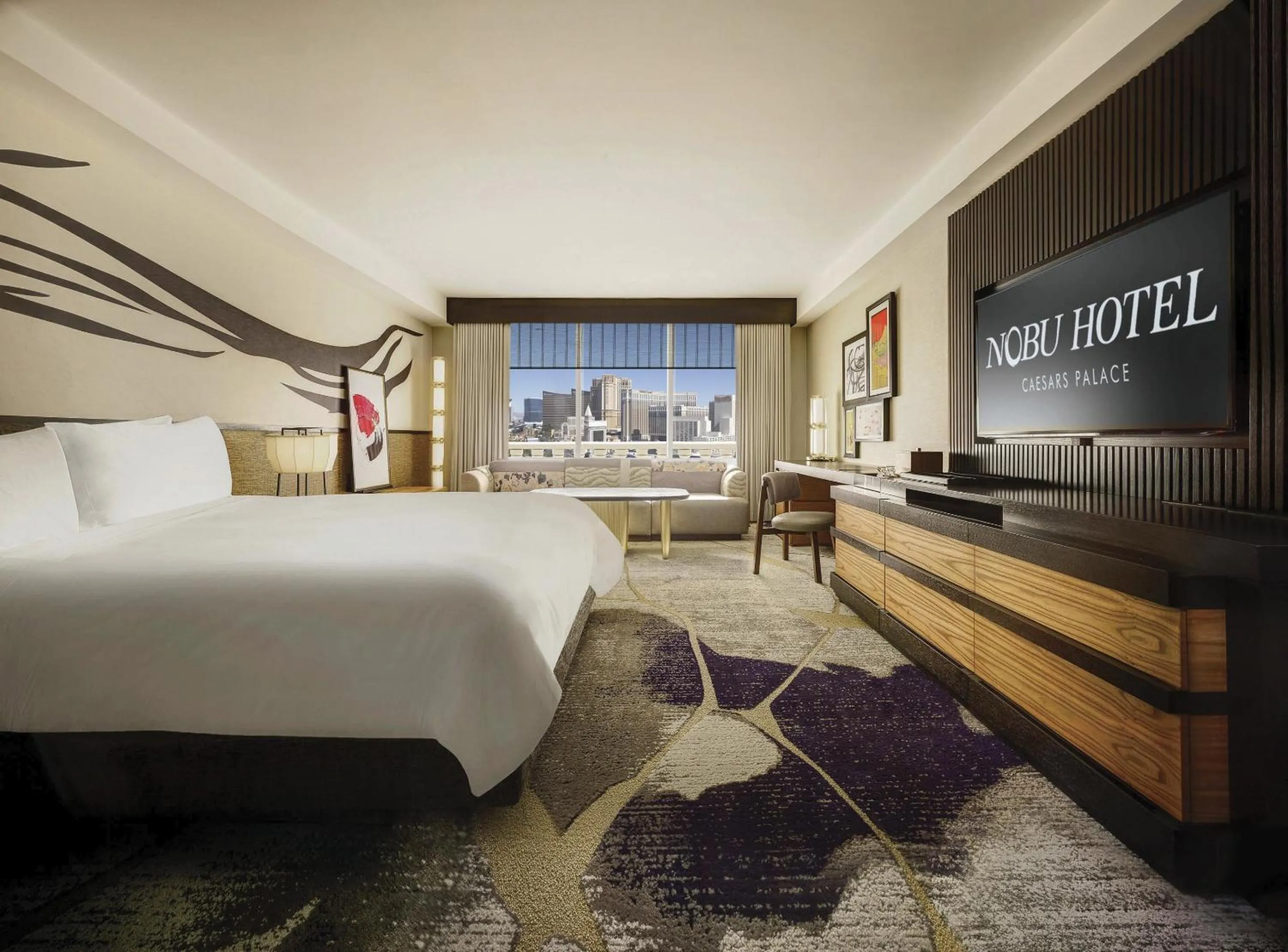Bedroom, Bed in Nobu Las Vegas, A Caesars Destination