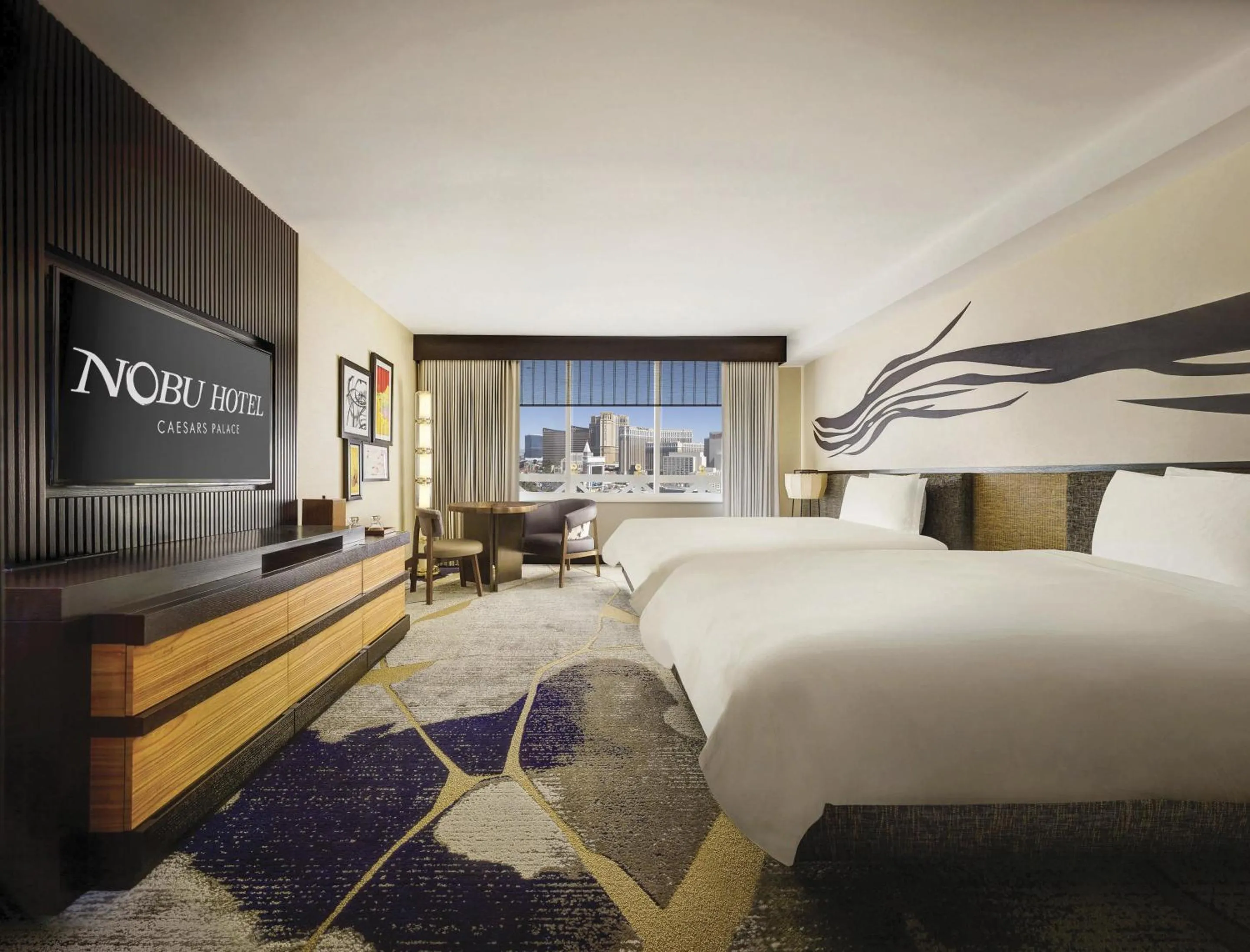 Bedroom, Bed in Nobu Las Vegas, A Caesars Destination