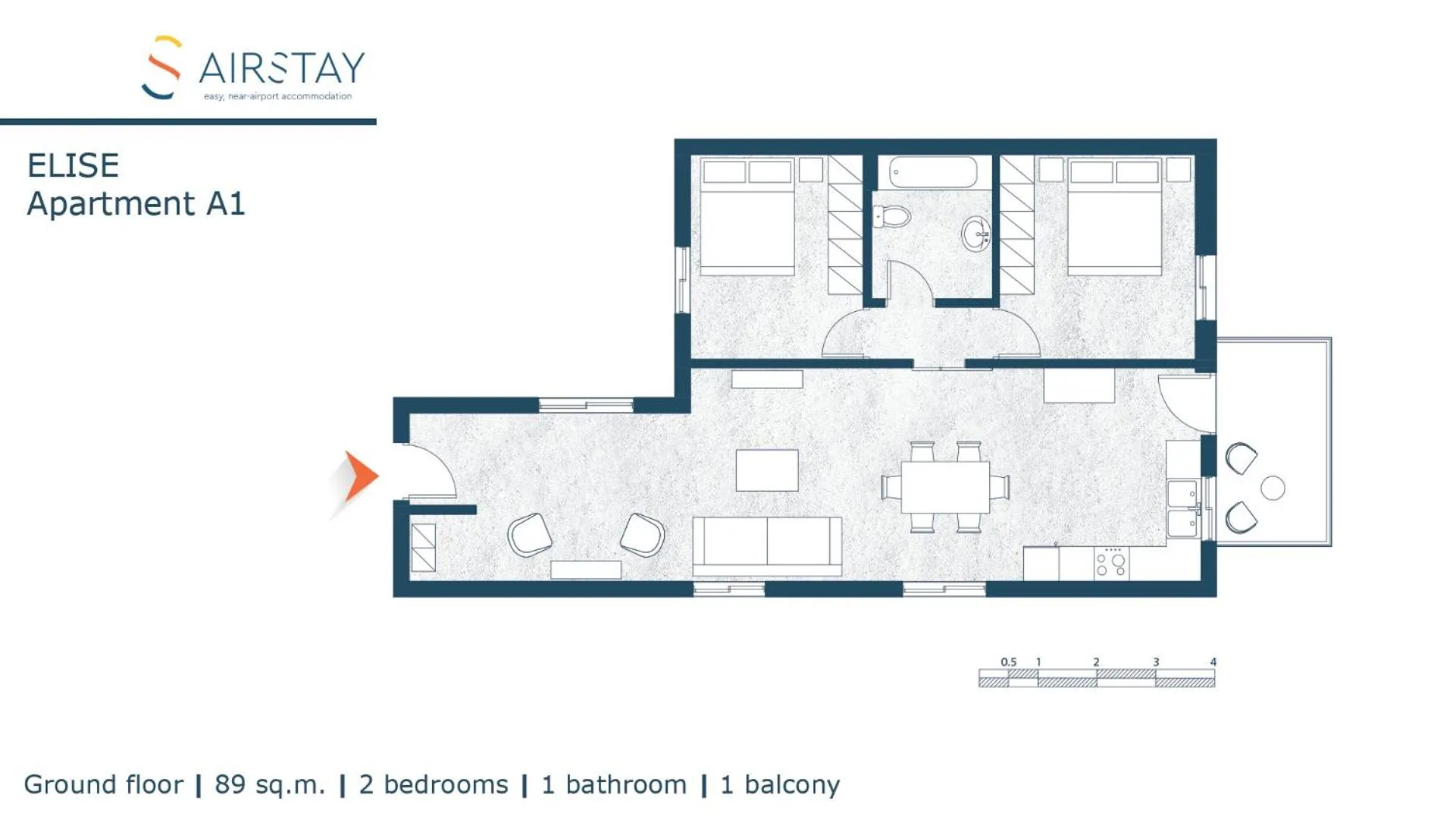 Floor plan in Elise Apartment Airport by Airstay
