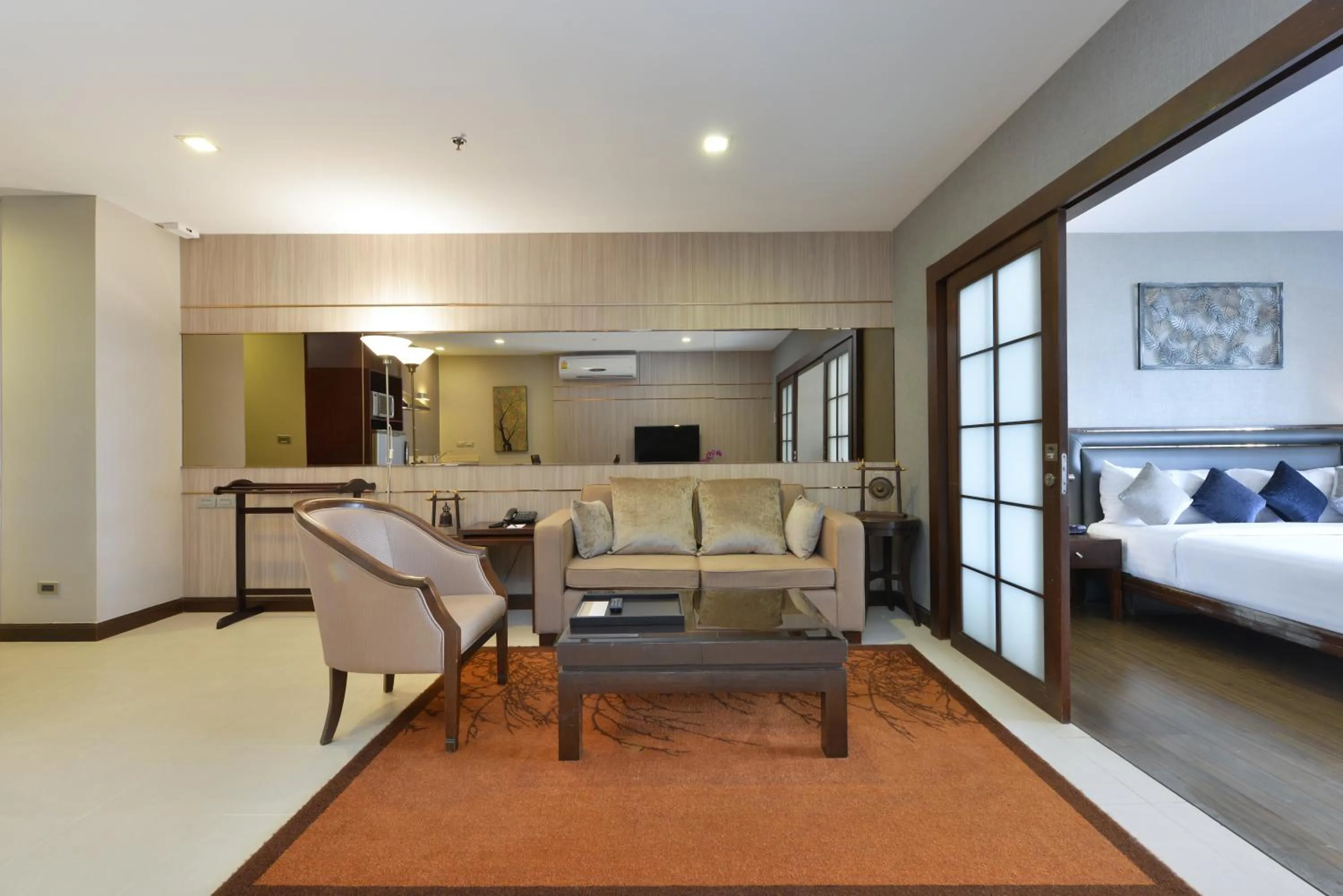 Living room, Bed in Grand Asoke Suites Boutique Residence