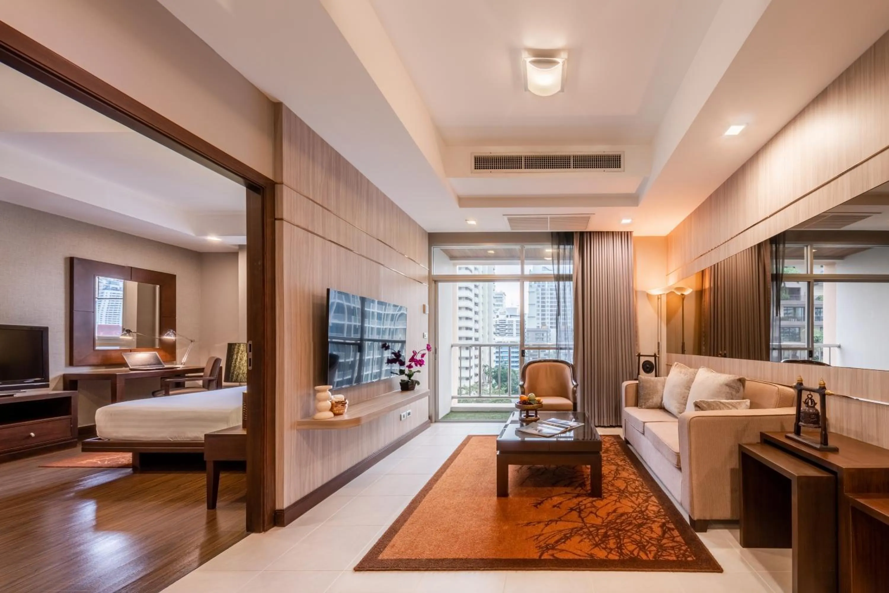 Living room, Bed in Grand Asoke Suites Boutique Residence