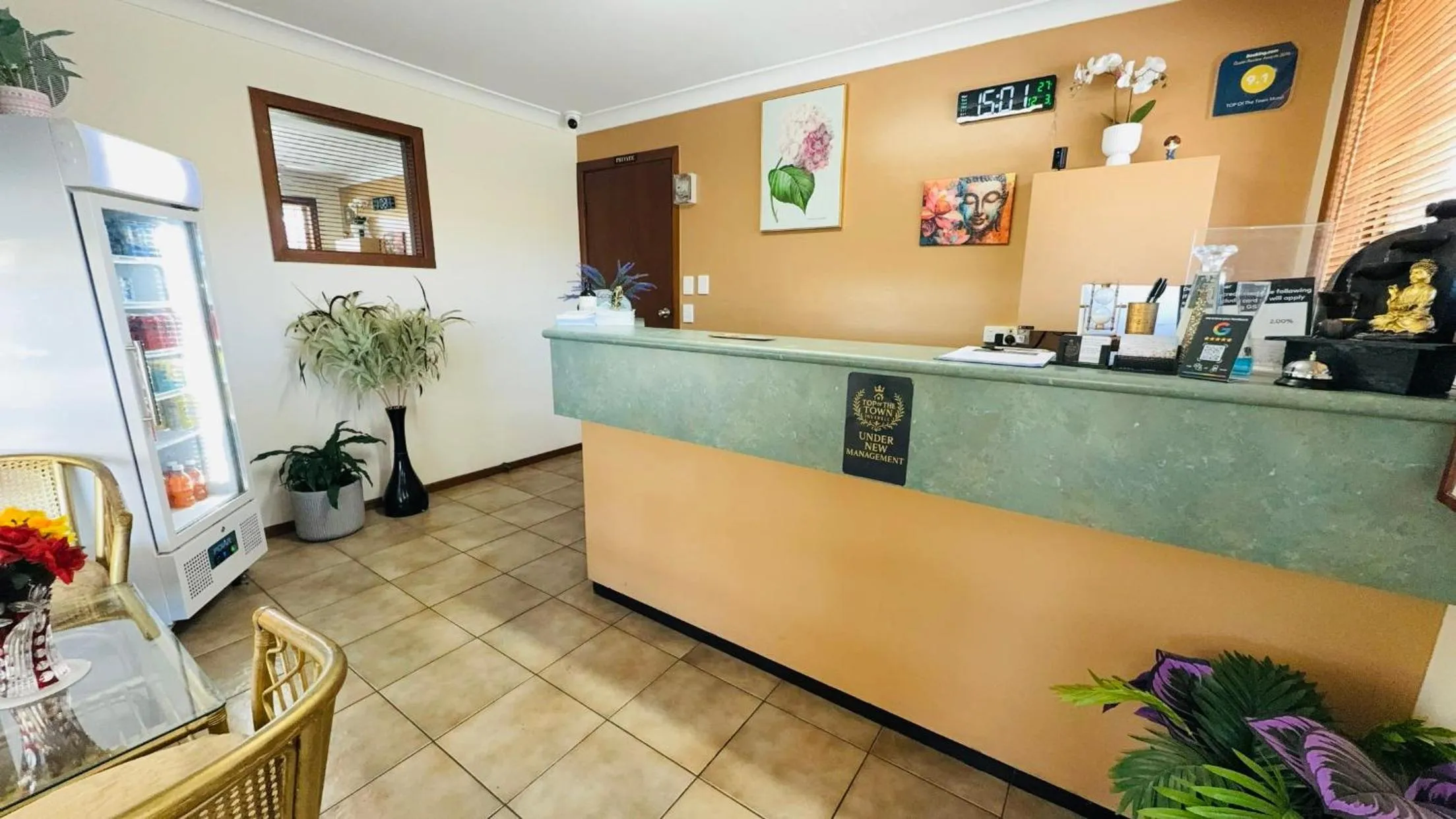 Text overlay in Top of the Town Motel