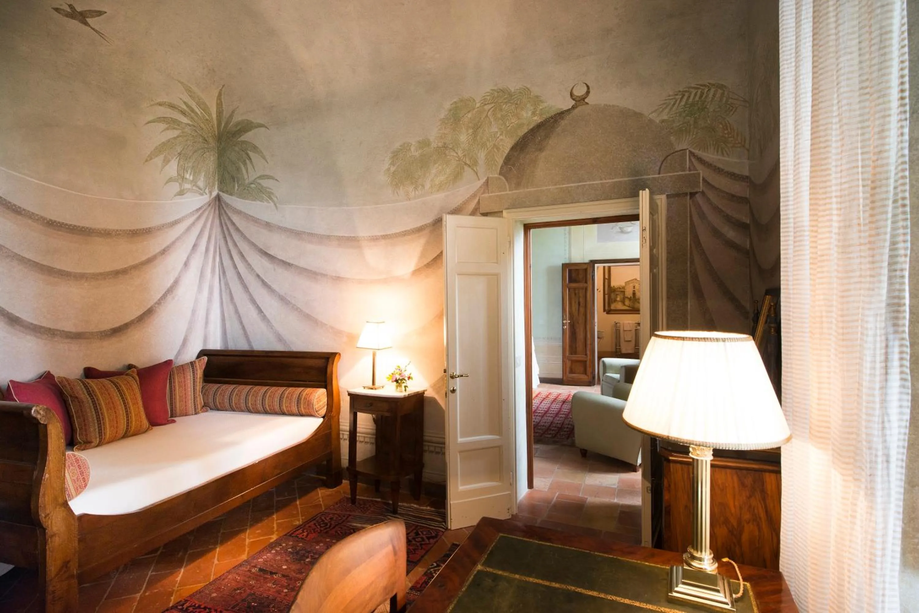 Living room, Bed in Borgo Pignano Volterra Tuscany