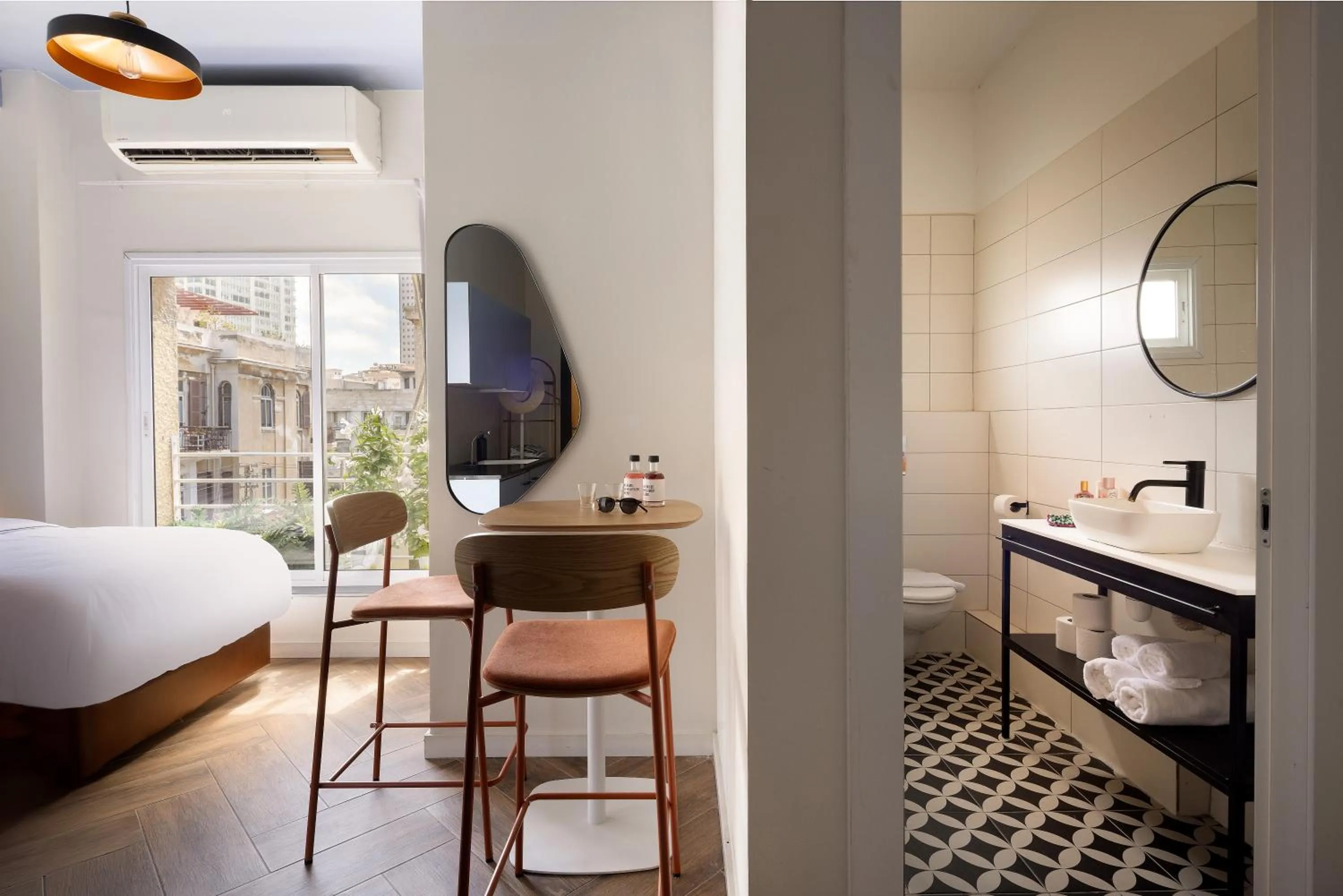 Bathroom, Bed in Monochrome - by Loginn Tel-Avivian hotels