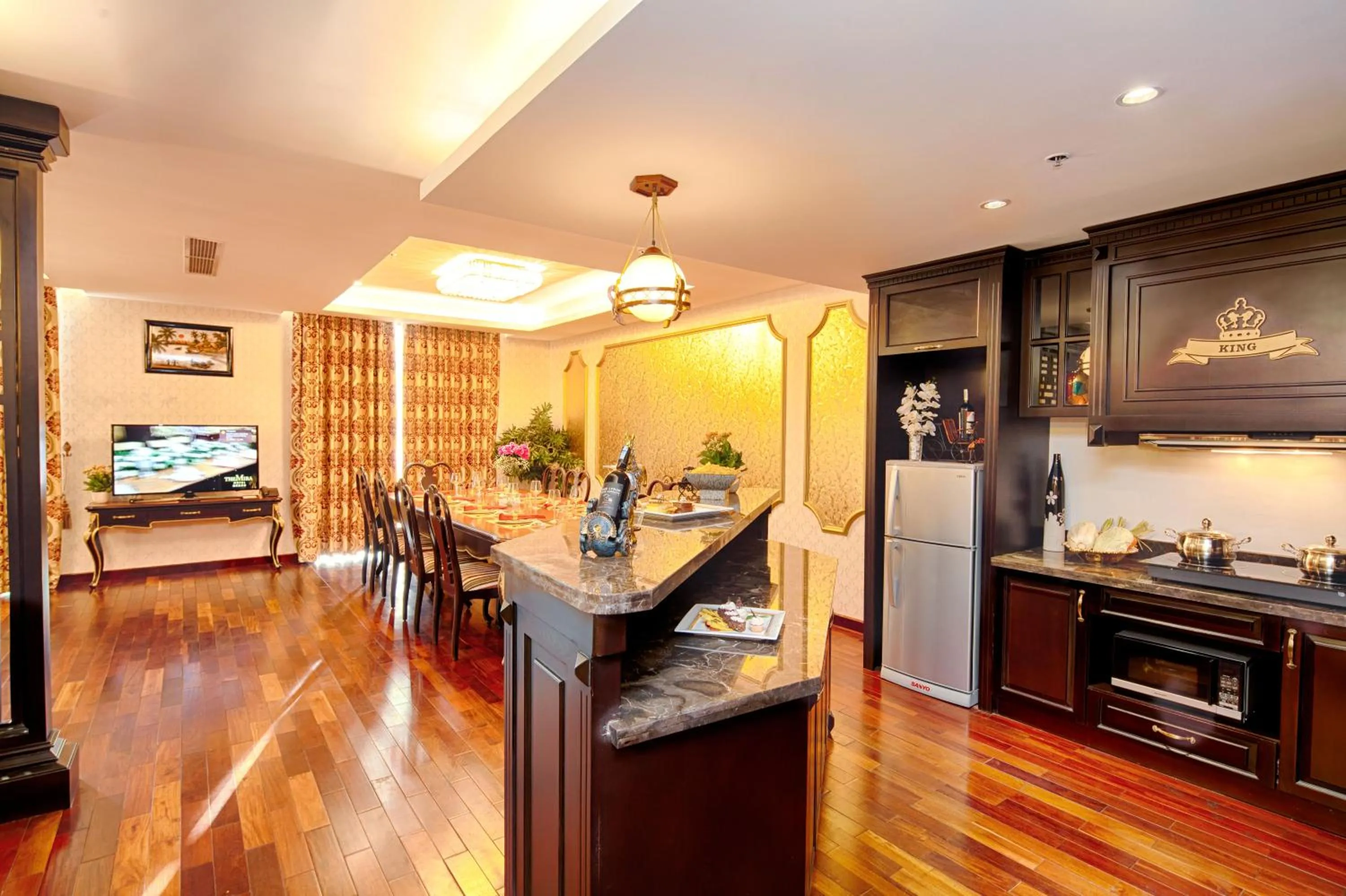 Communal kitchen in The Mira Hotel