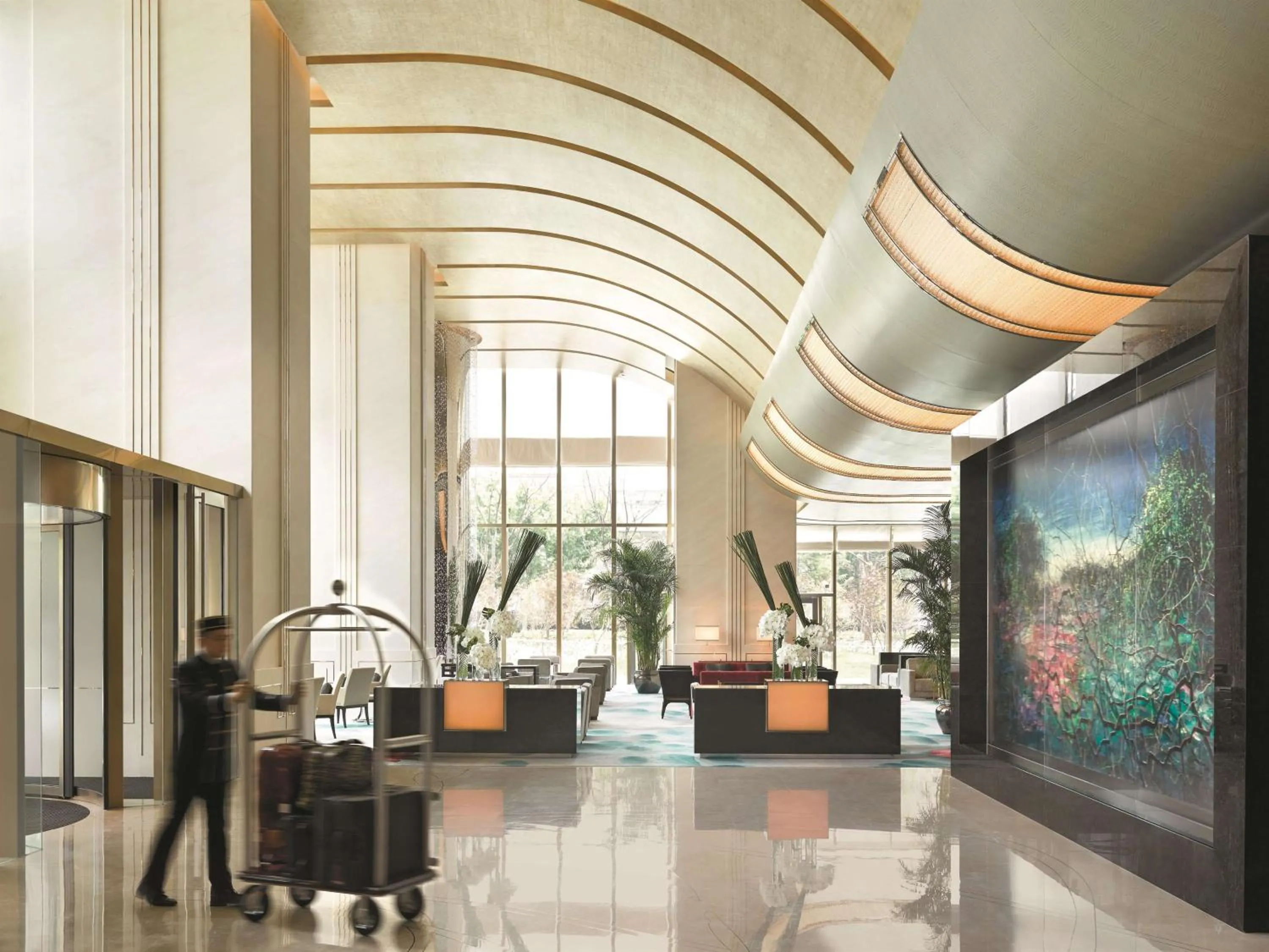 Lobby or reception in Jing An Shangri-La, Shanghai - sits centrally amid Puxi's iconic landmarks, uniquely positioned nearby Jing'an Temple
