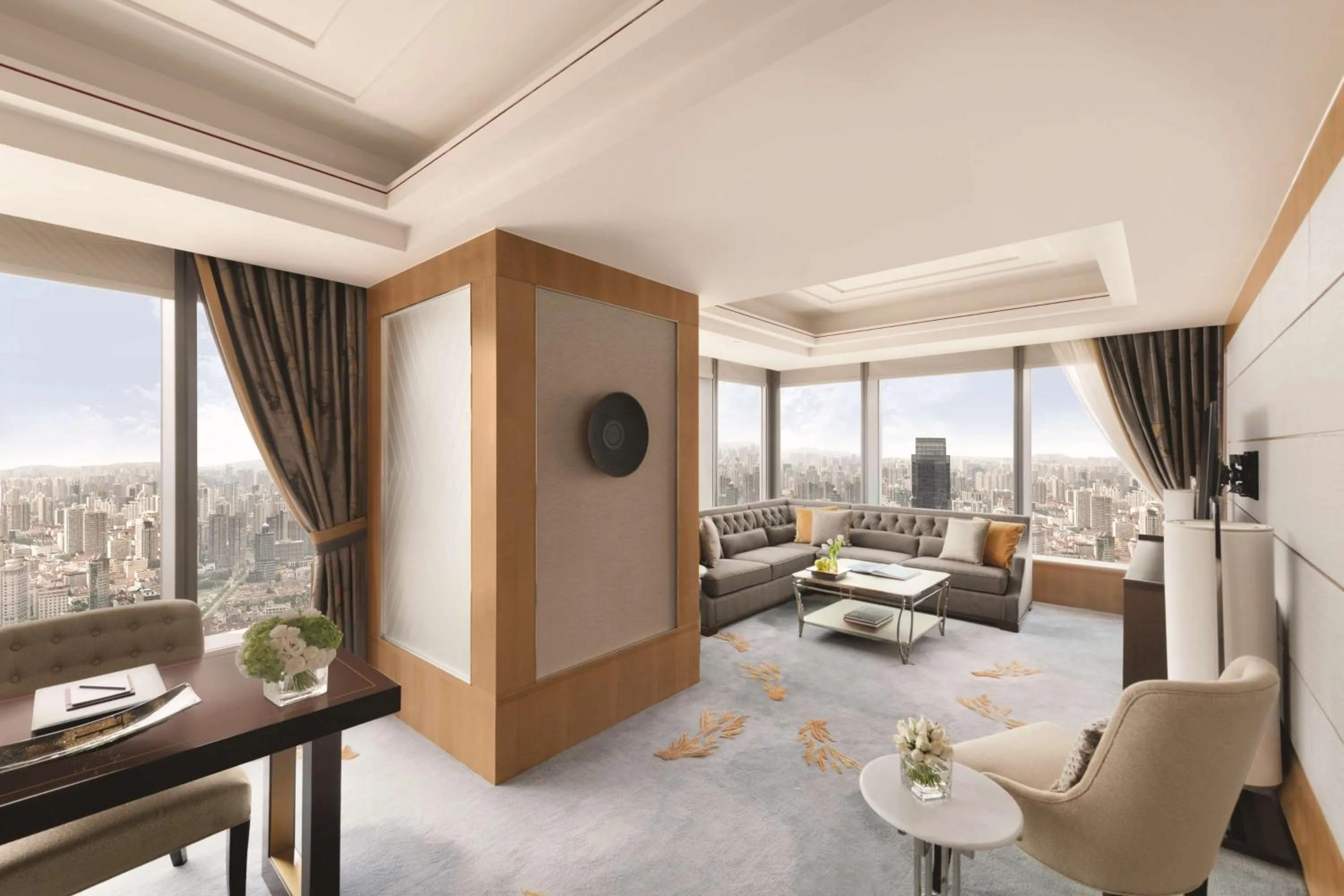 Photo of the whole room in Jing An Shangri-La, Shanghai - sits centrally amid Puxi's iconic landmarks, uniquely positioned nearby Jing'an Temple