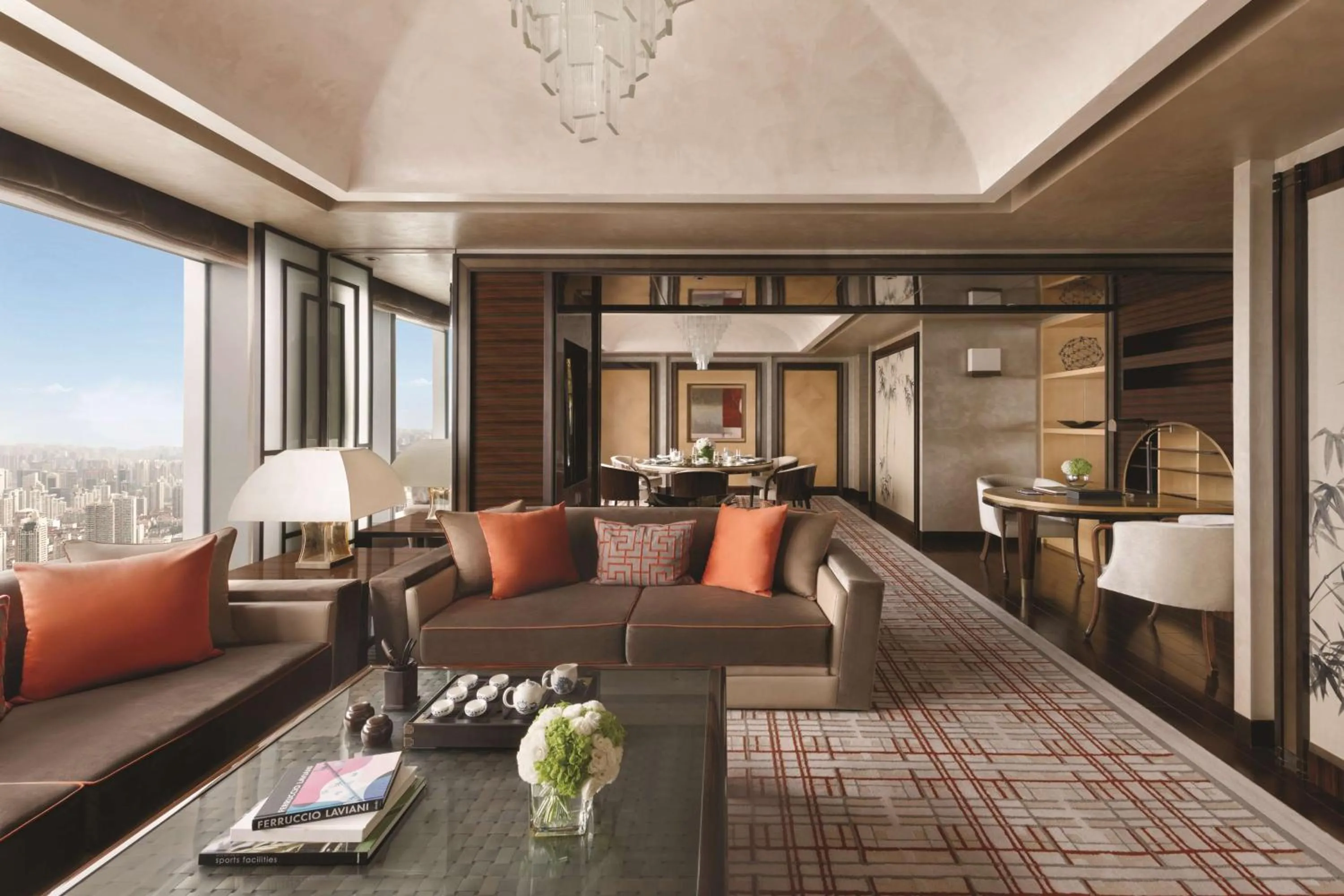 Photo of the whole room in Jing An Shangri-La, Shanghai - sits centrally amid Puxi's iconic landmarks, uniquely positioned nearby Jing'an Temple