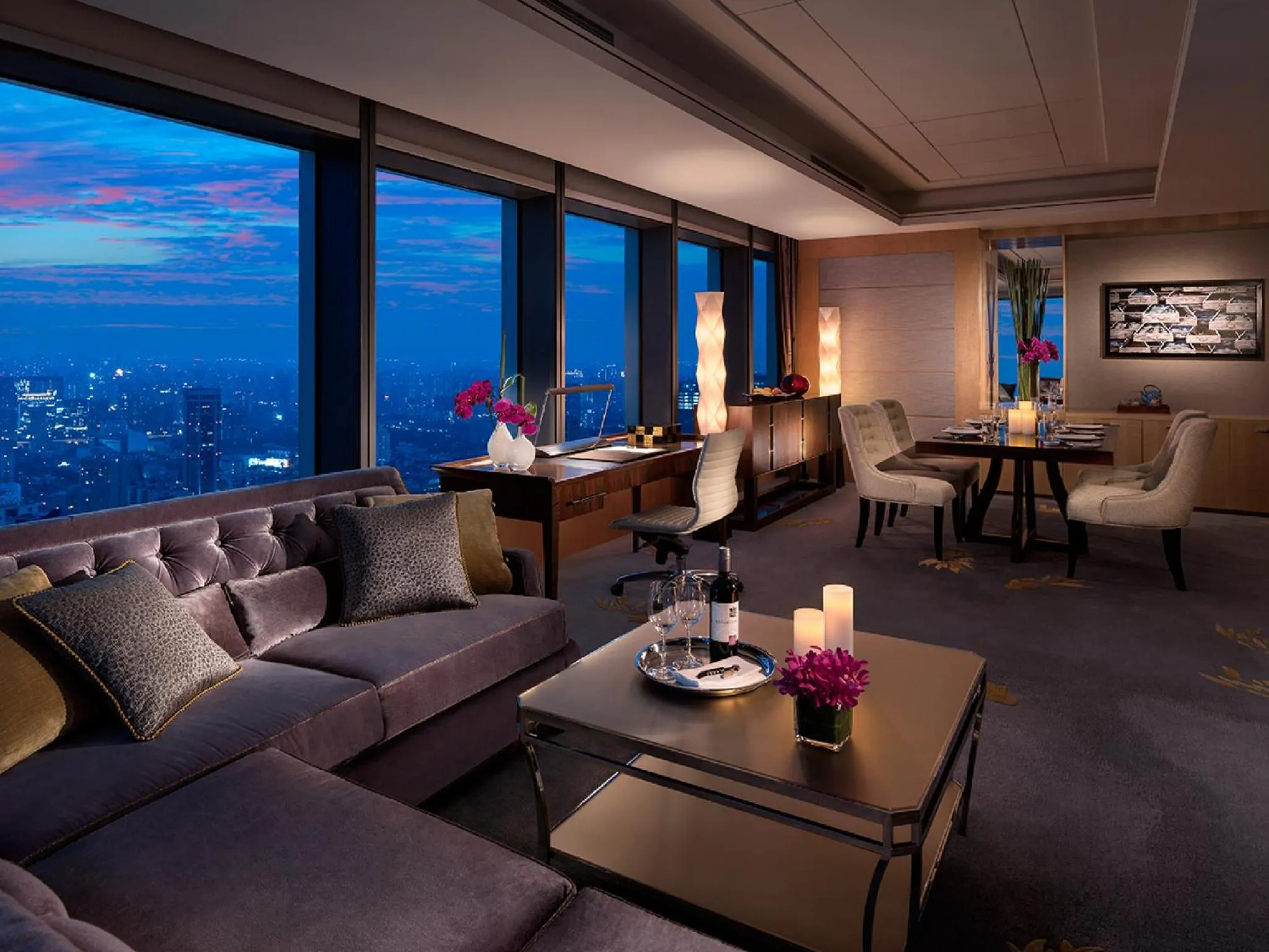 Living room in Jing An Shangri-La, Shanghai - sits centrally amid Puxi's iconic landmarks, uniquely positioned nearby Jing'an Temple