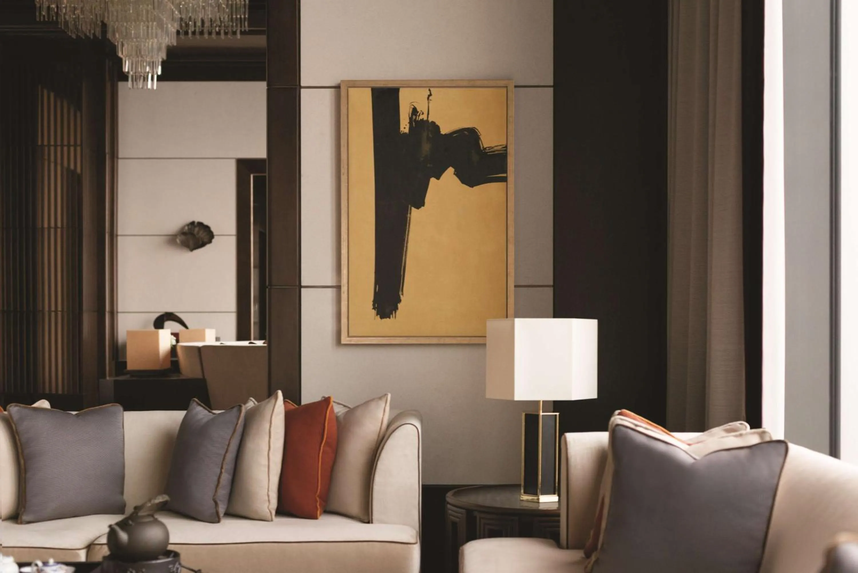 Photo of the whole room in Jing An Shangri-La, Shanghai - sits centrally amid Puxi's iconic landmarks, uniquely positioned nearby Jing'an Temple