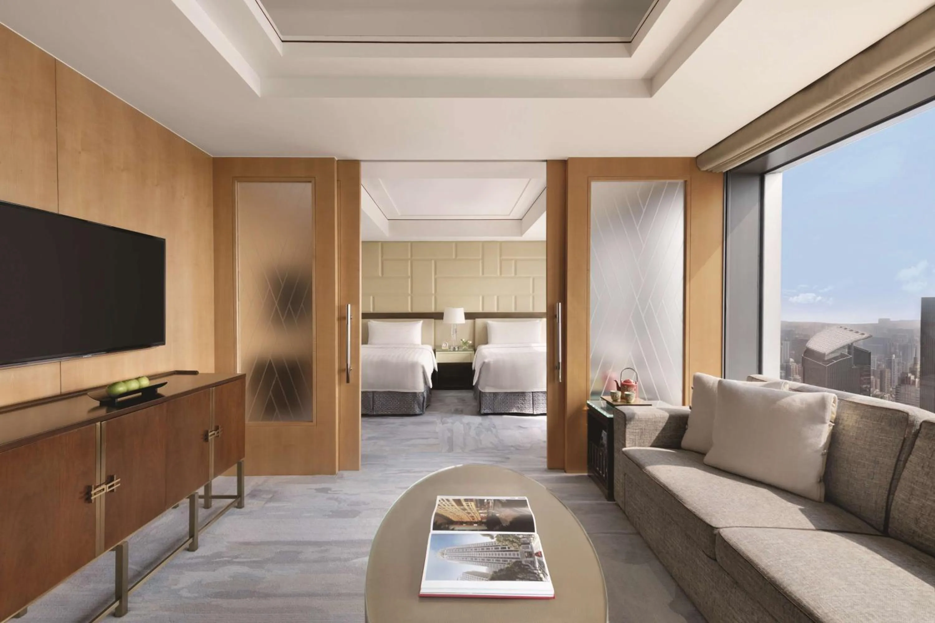 Photo of the whole room in Jing An Shangri-La, Shanghai - sits centrally amid Puxi's iconic landmarks, uniquely positioned nearby Jing'an Temple