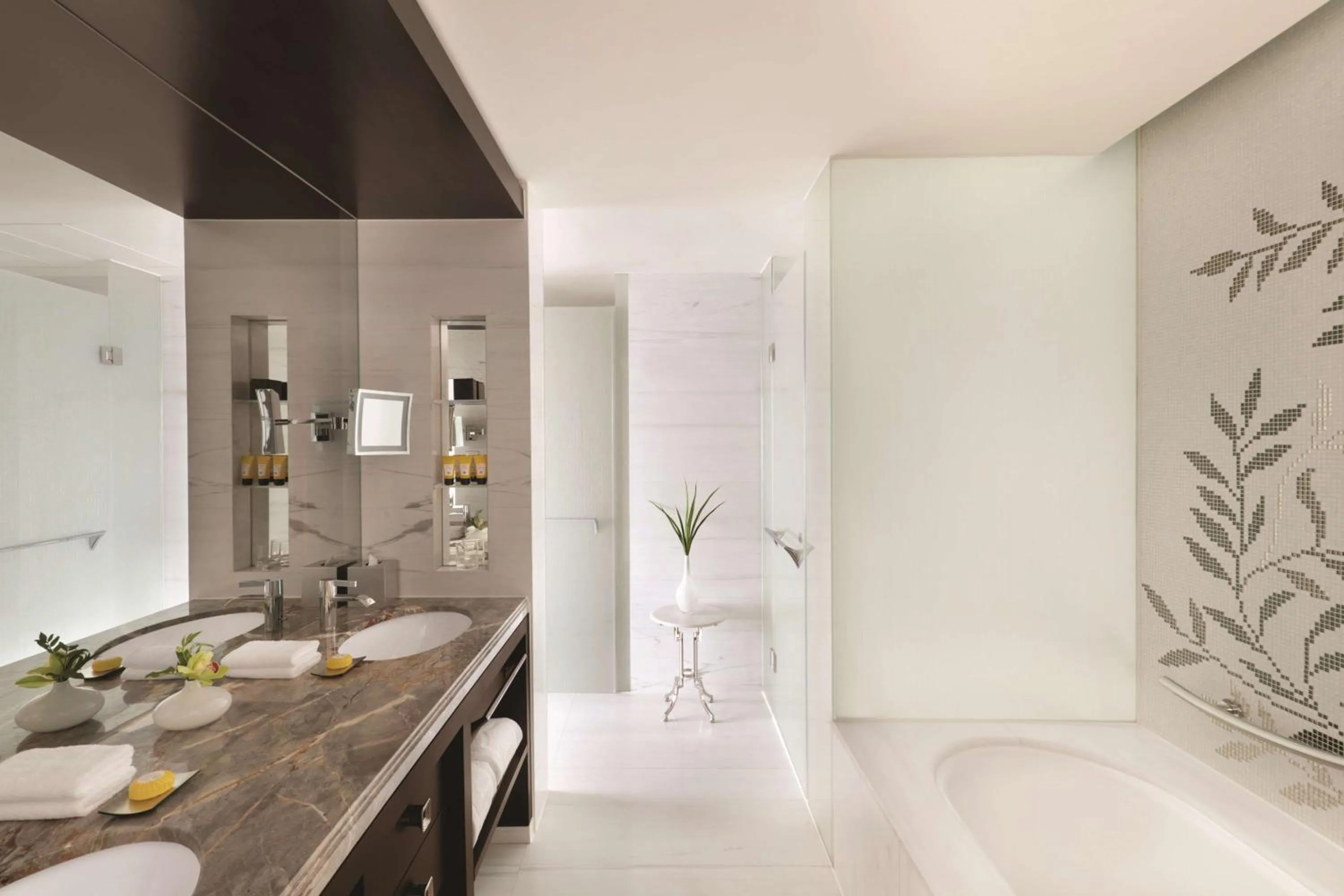 Bathroom in Jing An Shangri-La, Shanghai - sits centrally amid Puxi's iconic landmarks, uniquely positioned nearby Jing'an Temple