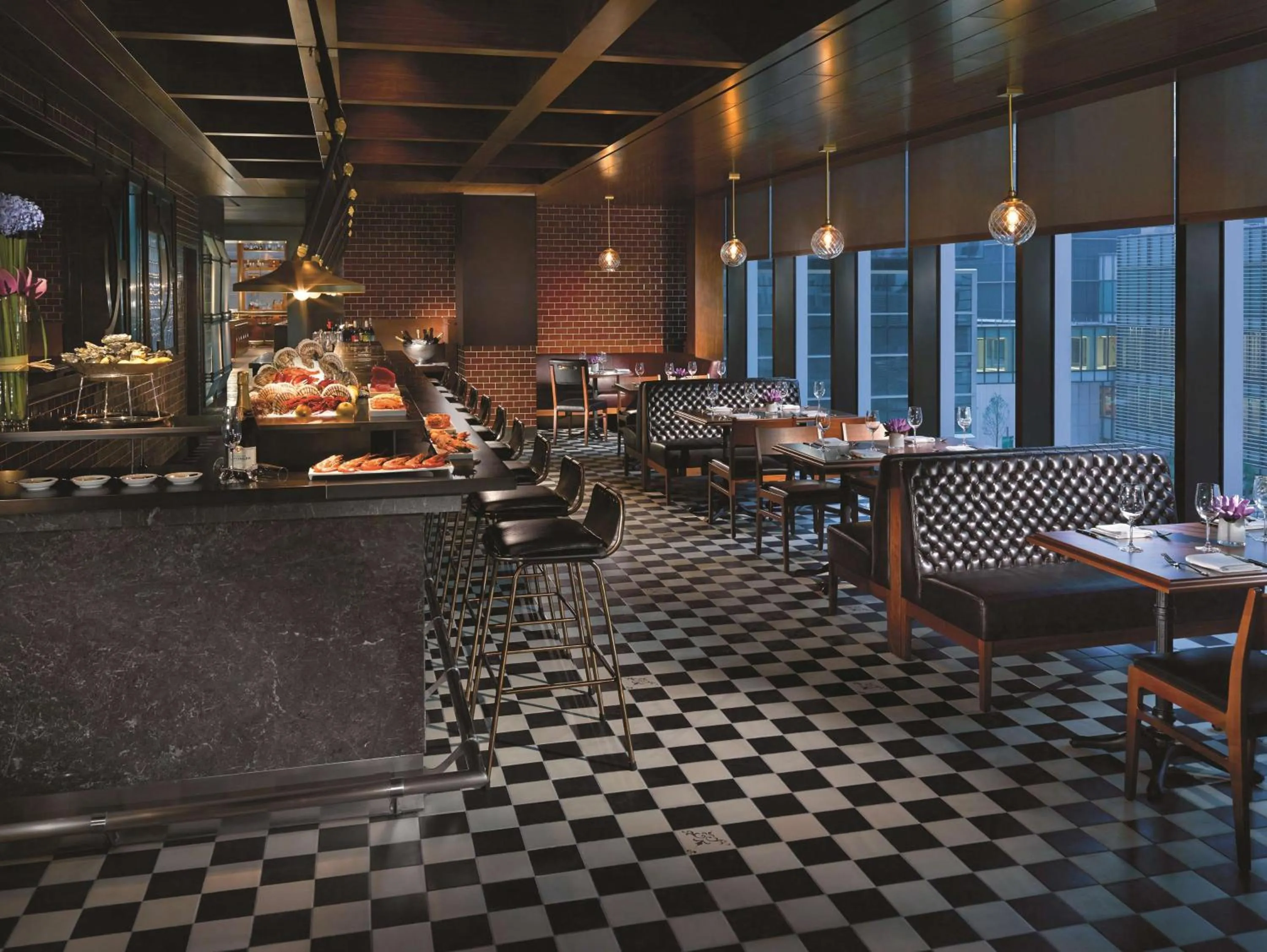 Lounge or bar in Jing An Shangri-La, Shanghai - sits centrally amid Puxi's iconic landmarks, uniquely positioned nearby Jing'an Temple